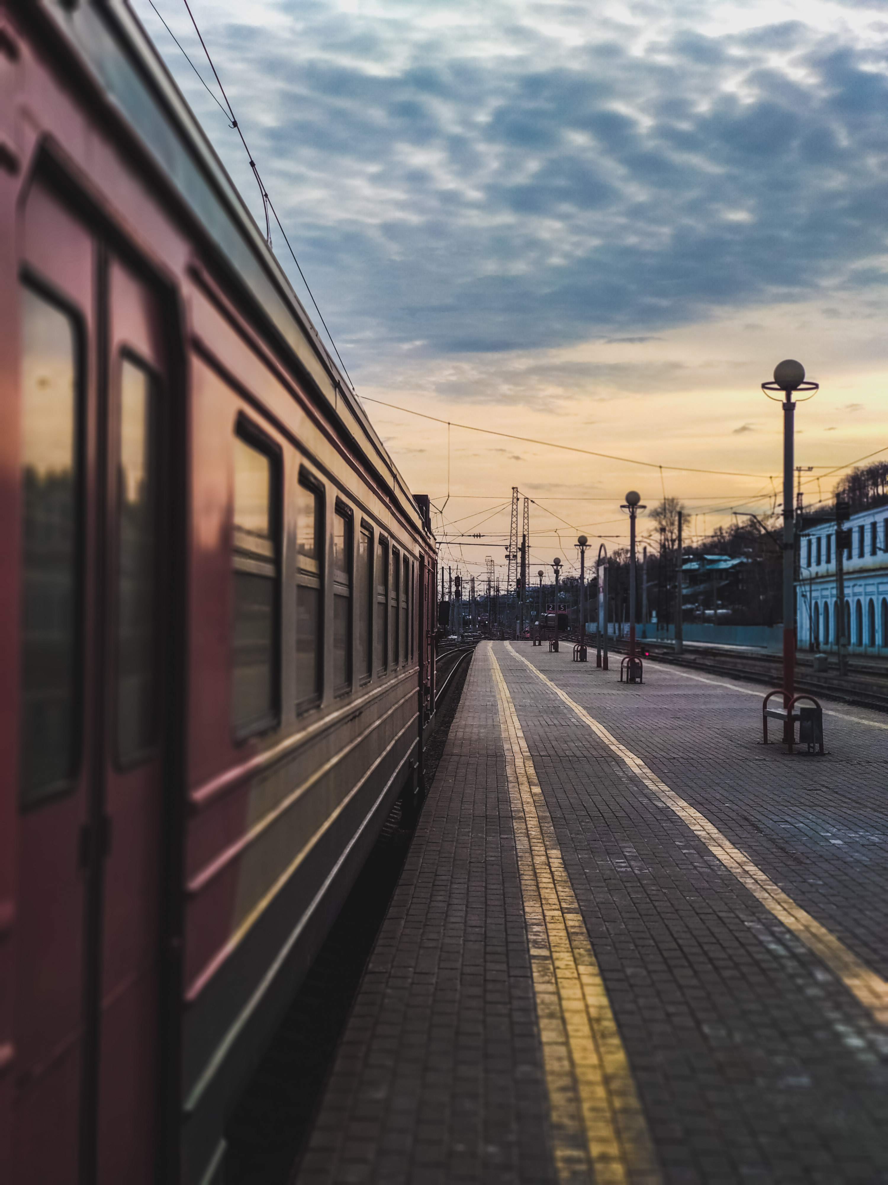 General 3000x4000 train station train Russia portrait display sky clouds POV sunlight power lines building