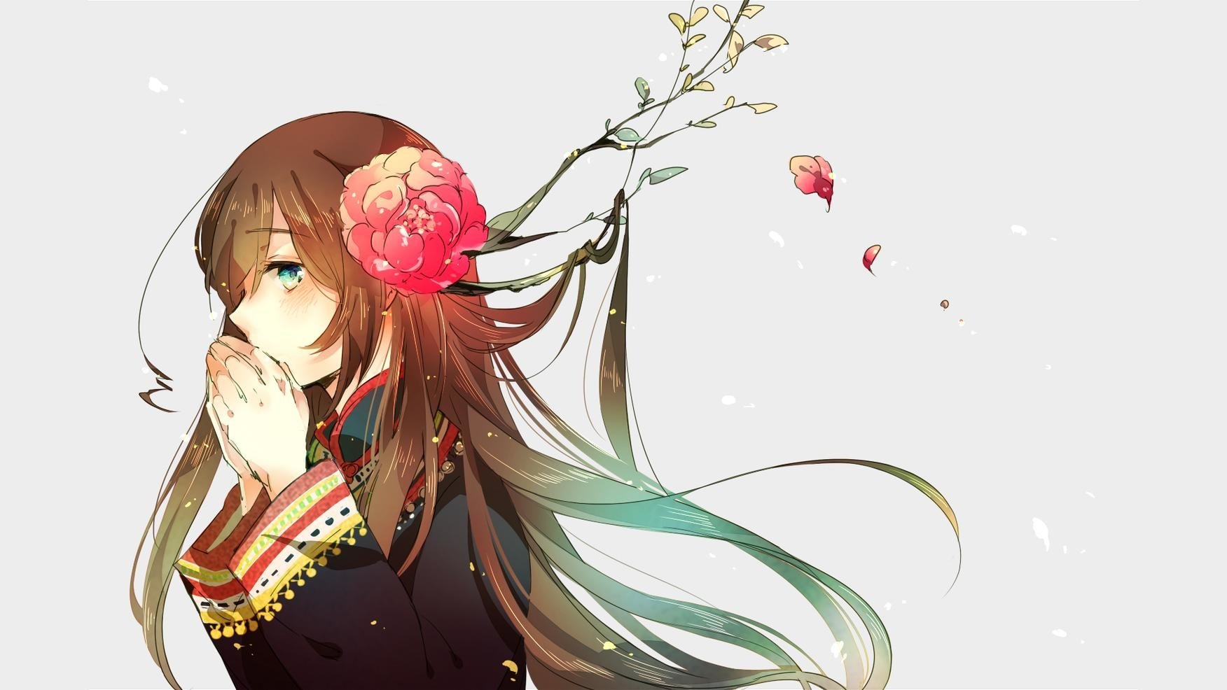 Anime 1752x986 Hetalia Axis Powers Hetalia  anime girls brunette flower in hair green eyes simple background