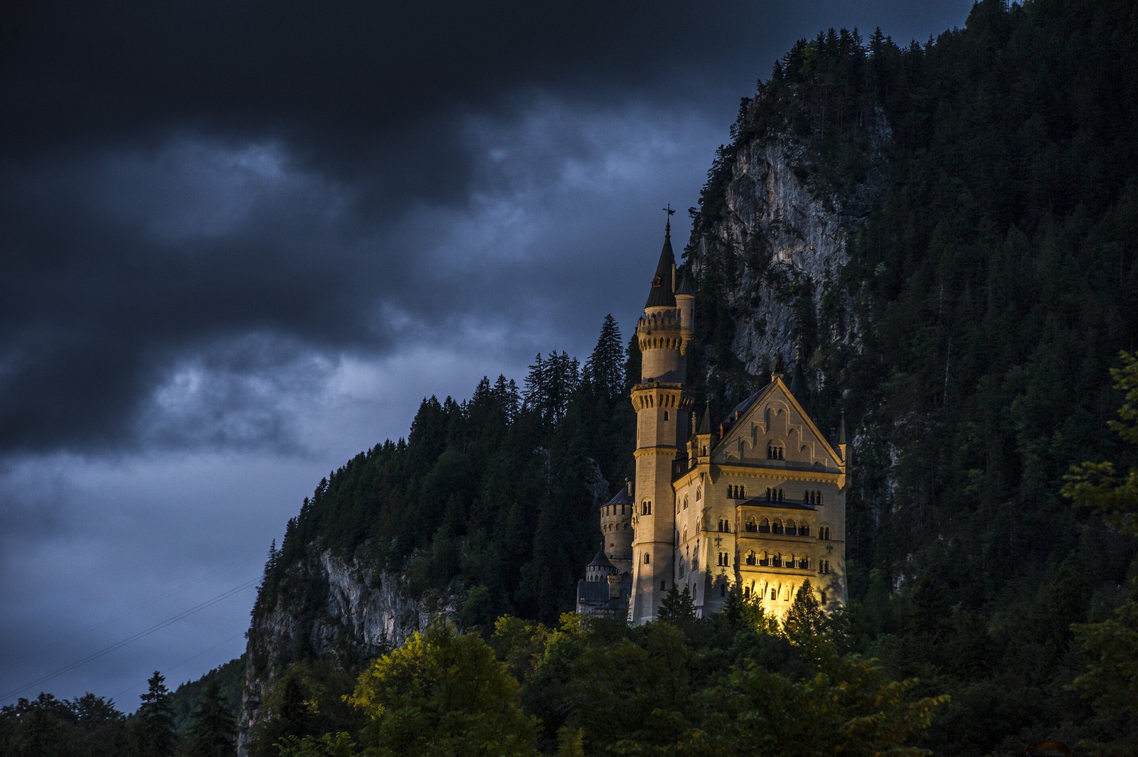 General 1600x1065 photography nature clouds trees forest rocks mountains castle architecture lights storm