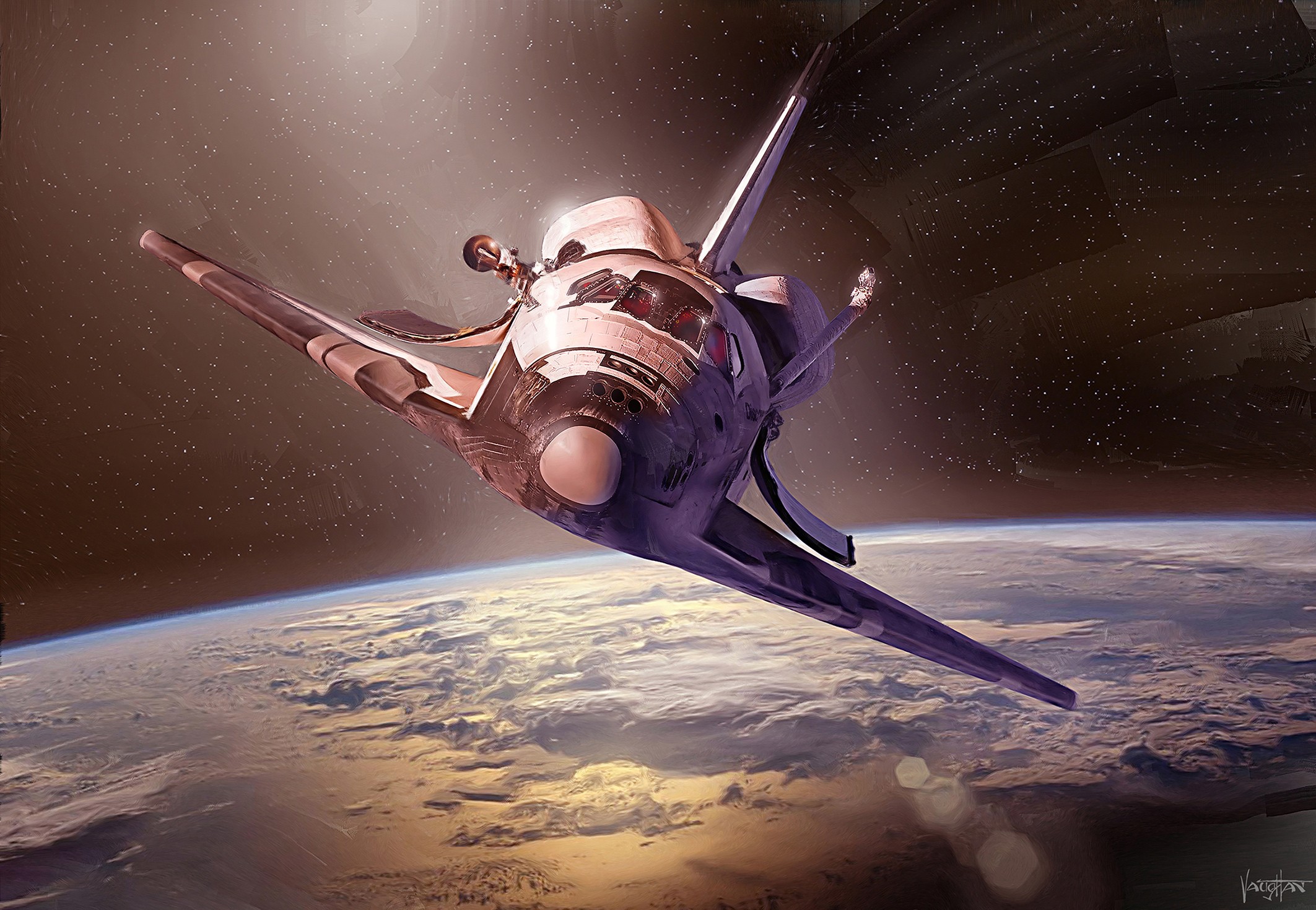 General 2125x1470 artwork space shuttle space digital art space art Space Shuttle Discovery vehicle planet Earth