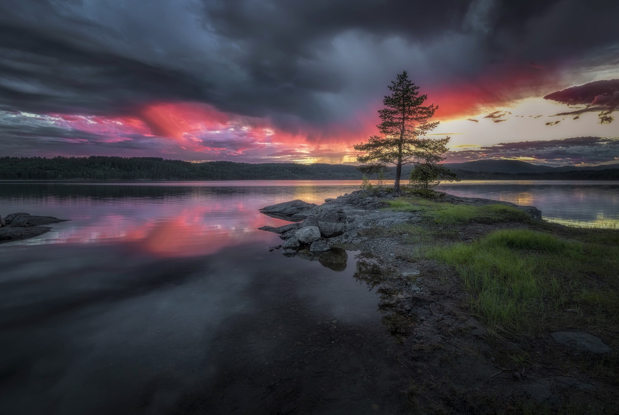 General 2048x1374 lake clouds nature sky landscape trees grass low light water