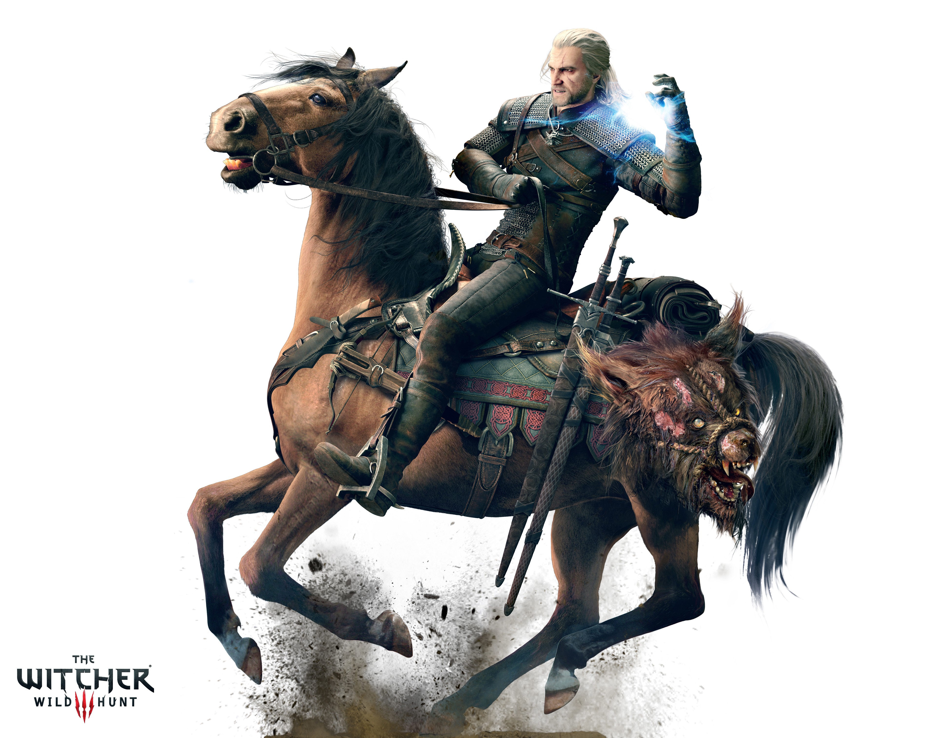 General 3840x3027 The Witcher 3: Wild Hunt Geralt of Rivia DLC video games Płotka (horse) PC gaming video game men fantasy men video game characters CD Projekt RED white background horse animals mammals