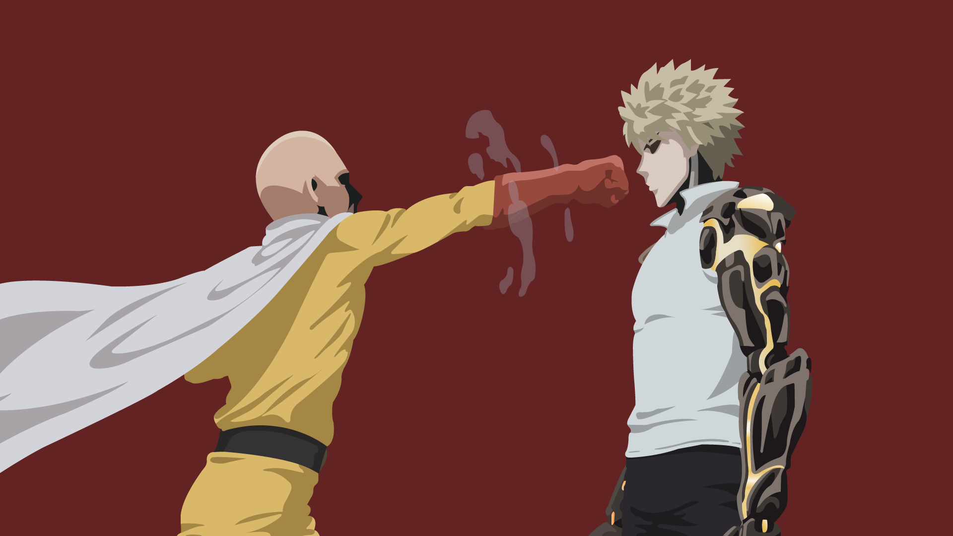 Anime 1920x1080 One-Punch Man Saitama Genos anime artwork anime boys red background simple background fist