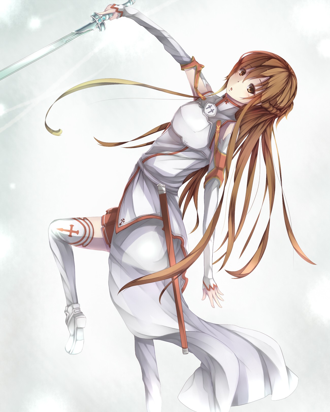 Anime 1300x1625 anime anime girls Sword Art Online armor long hair sword weapon Yuuki Asuna (Sword Art Online) Pixiv women with swords brunette