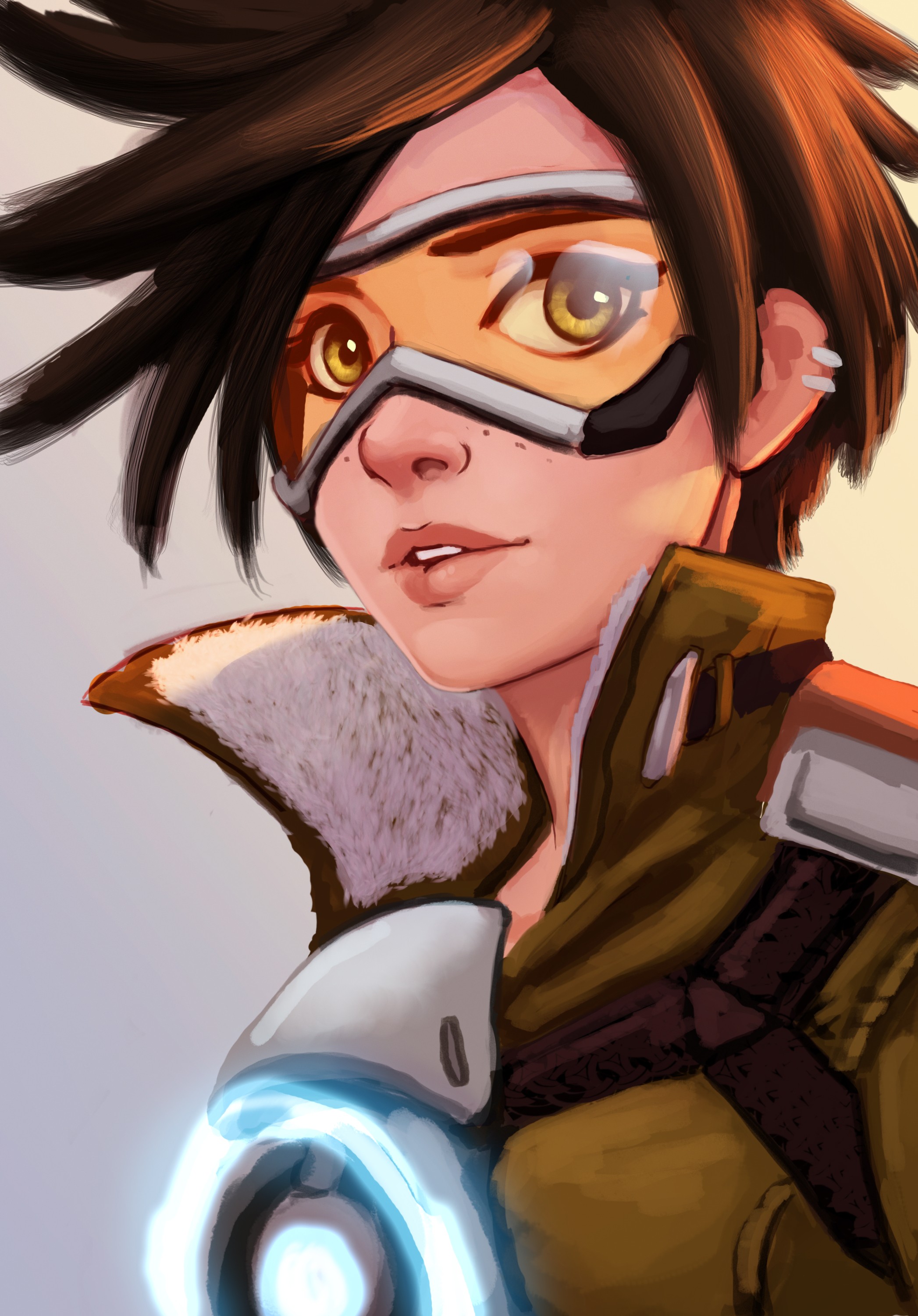 Anime 2094x3000 Overwatch Tracer (Overwatch) video games DeviantArt PC gaming video game girls video game characters women brunette shoulder length hair goggles yellow eyes