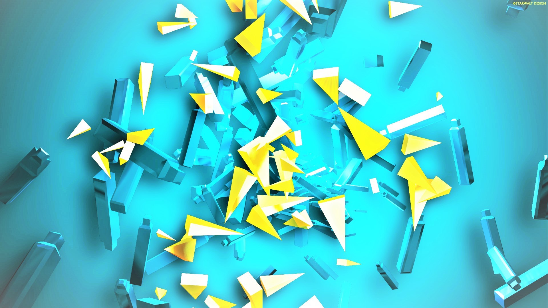 General 1920x1080 abstract blue yellow shards CGI colorful cyan cyan background