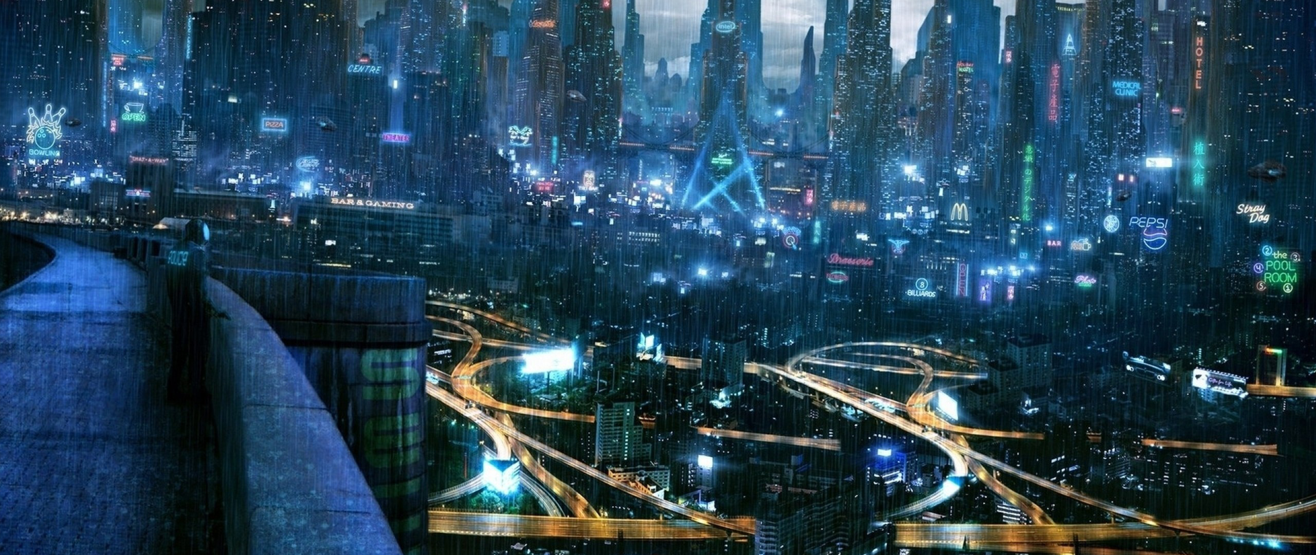 General 2560x1080 photography science fiction rain cityscape cyberpunk