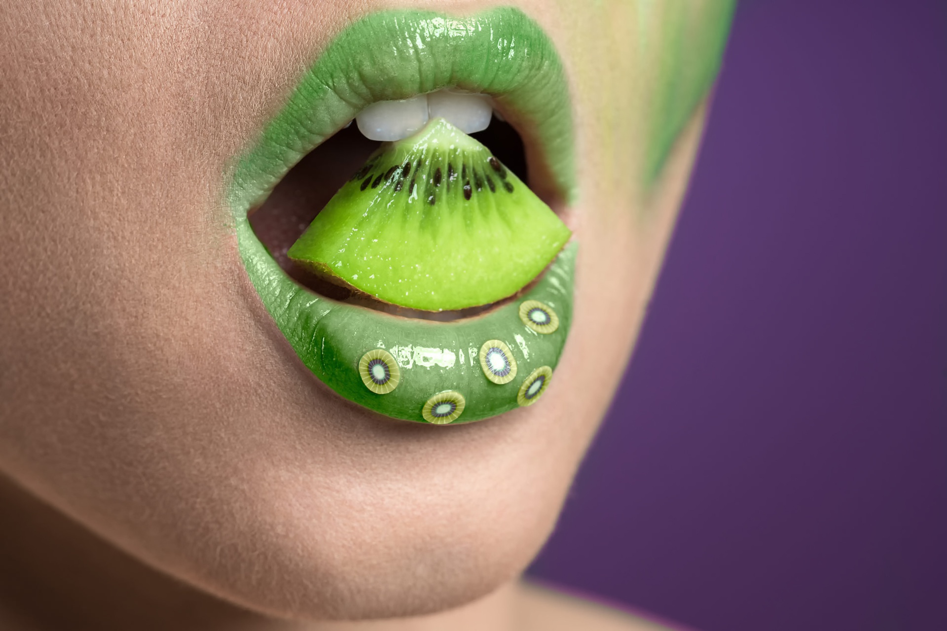People 1920x1280 kiwi (fruit) lipstick women face green lips