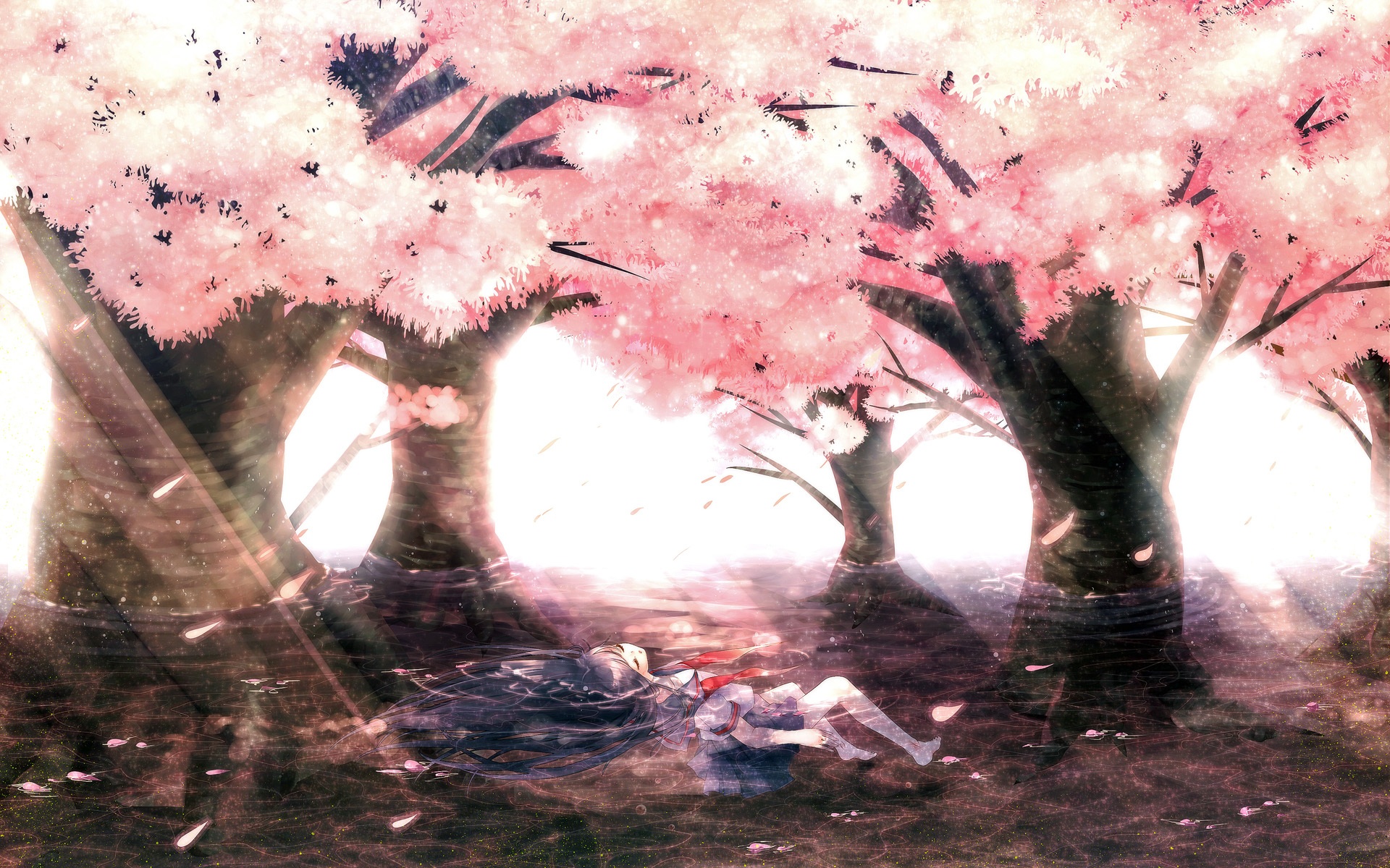 Anime 1920x1200 landscape Chill Out artwork trees fantasy art anime anime girls nature colorful plants water closed eyes