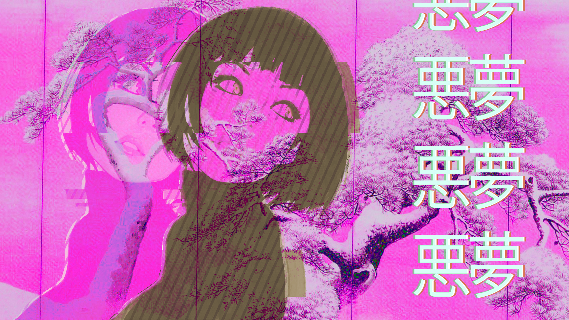 Anime 1920x1080 vaporwave Ilya Kuvshinov synthwave women short hair artwork pink magenta
