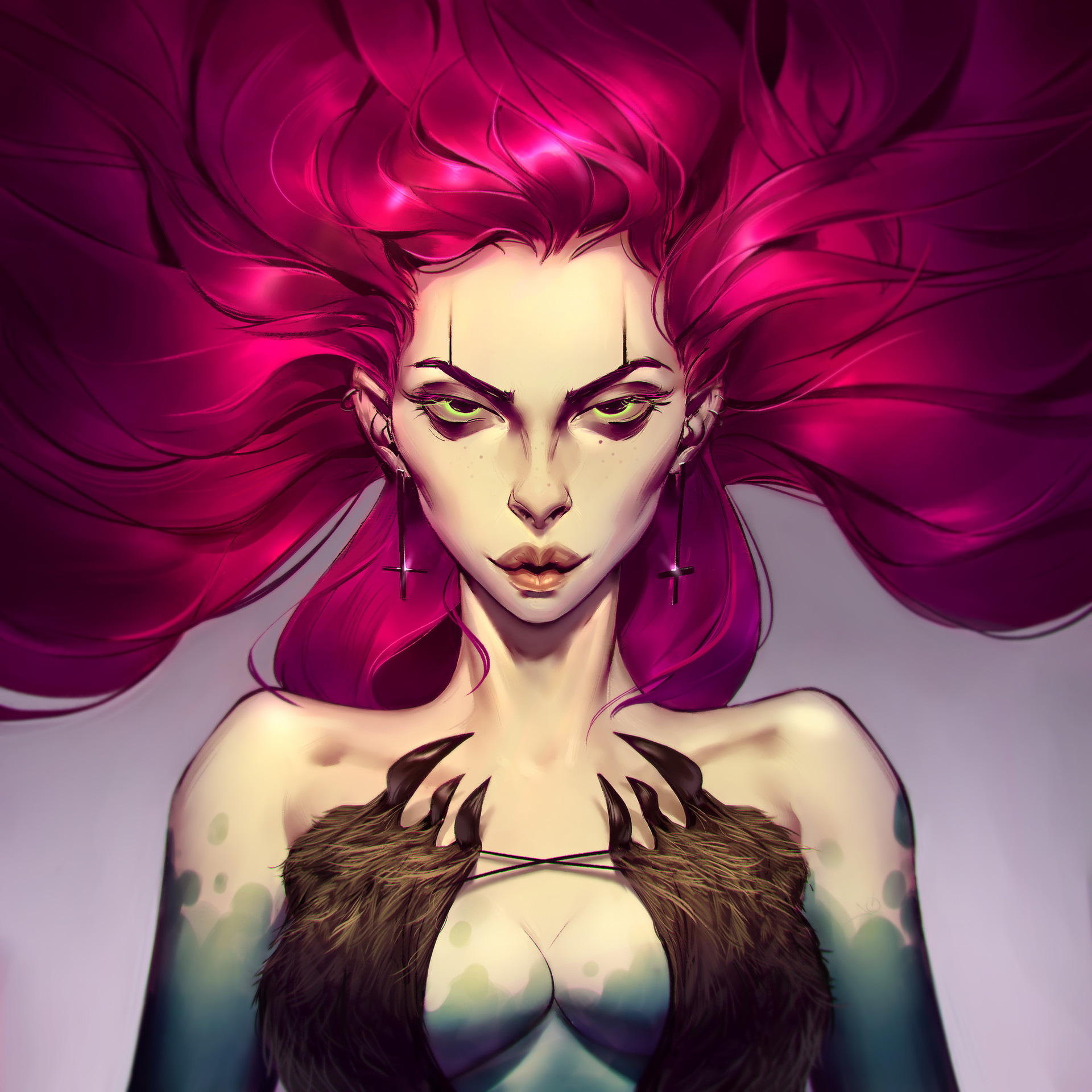 General 1920x1920 women pink hair drawing digital art