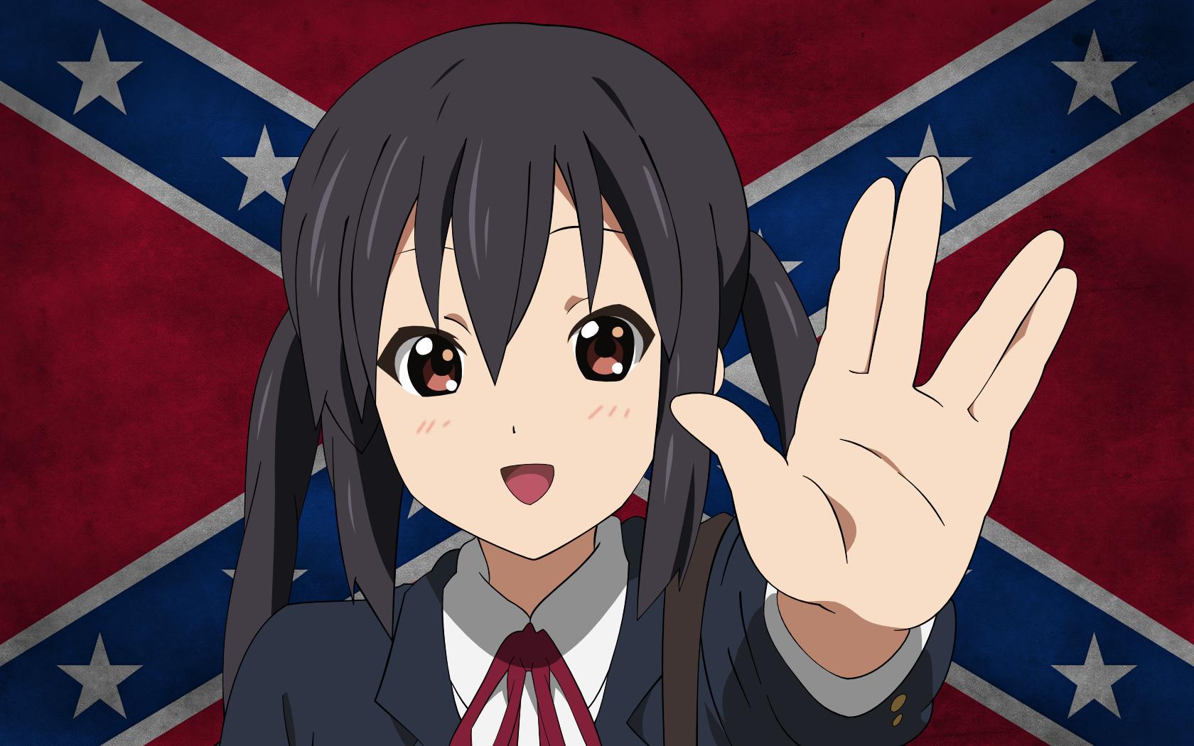 Anime 1680x1050 K-ON! anime girls Nakano Azusa 2D Confederate flag