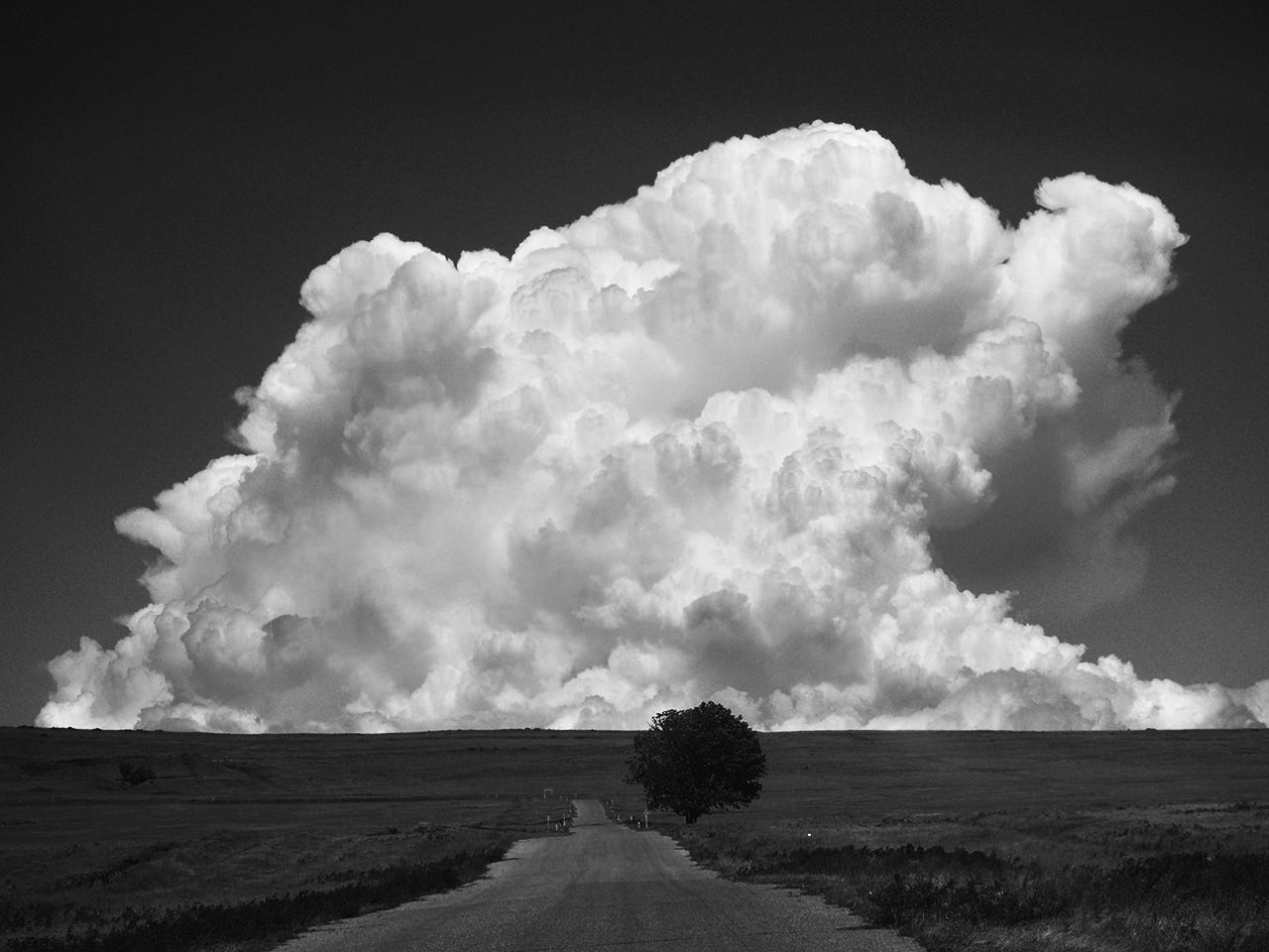 General 1280x960 nature landscape monochrome clouds road trees field sky