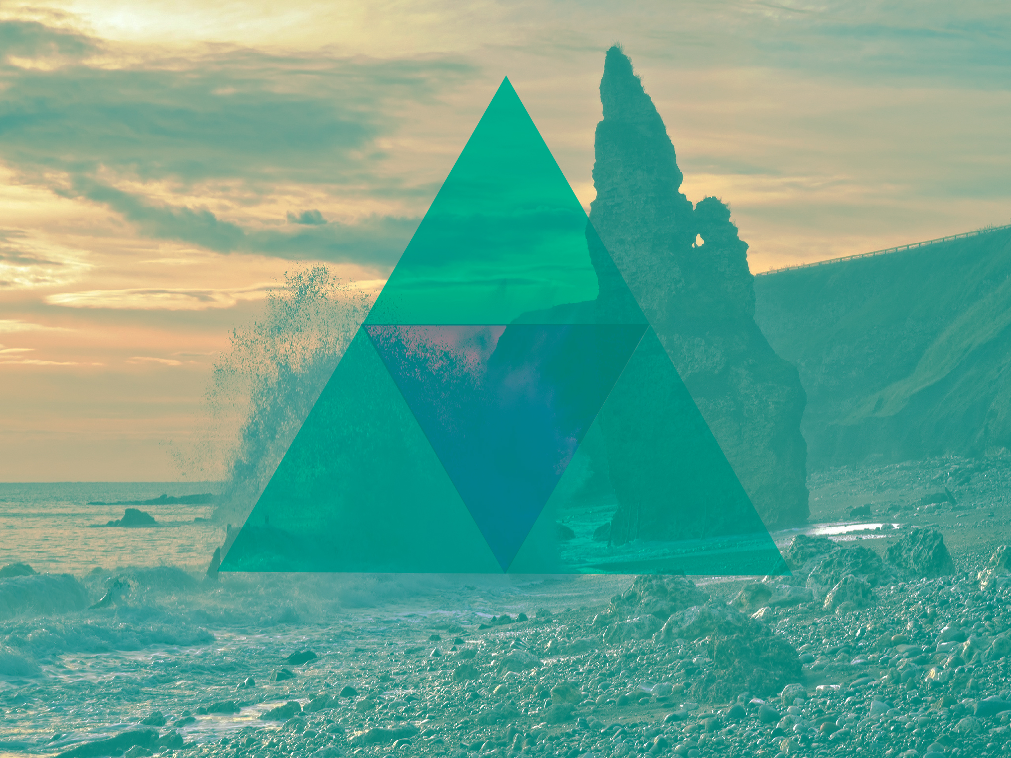 General 2048x1536 triangle minimalism beach rocks landscape sea bay digital art