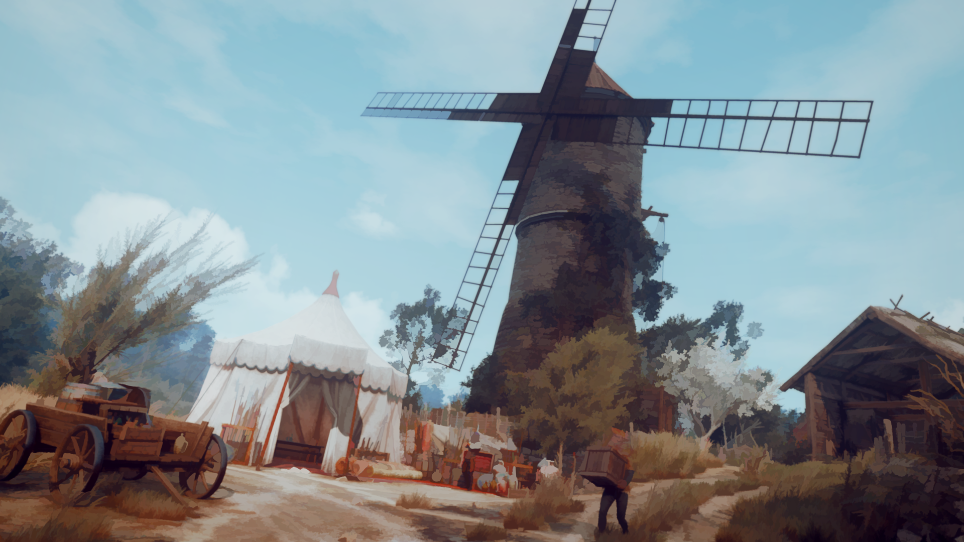 General 1920x1080 The Witcher 3: Wild Hunt video games painting digital art RPG windmill PC gaming