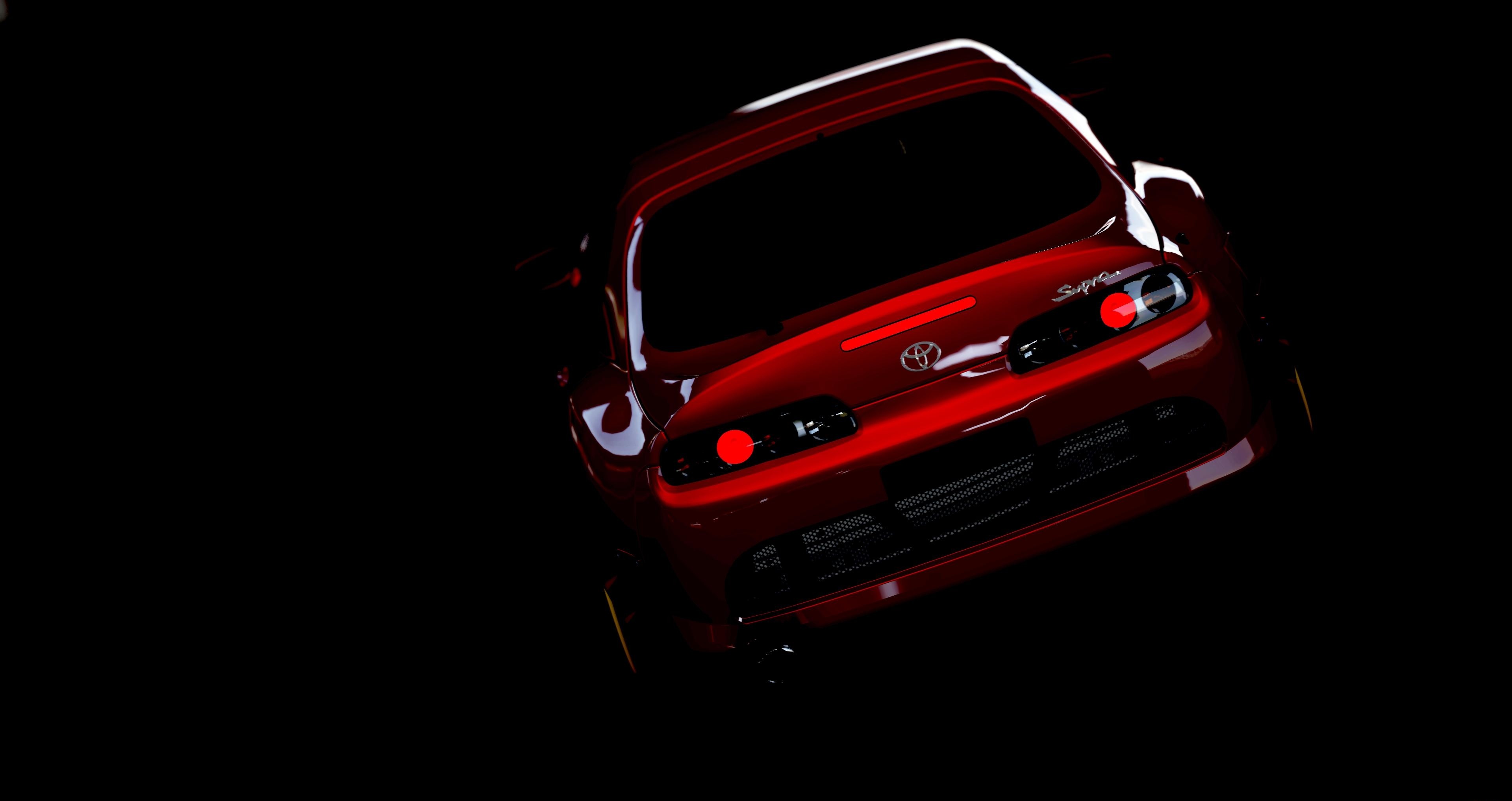 General 3840x2036 car vehicle red cars Toyota Toyota Supra Japanese cars black background
