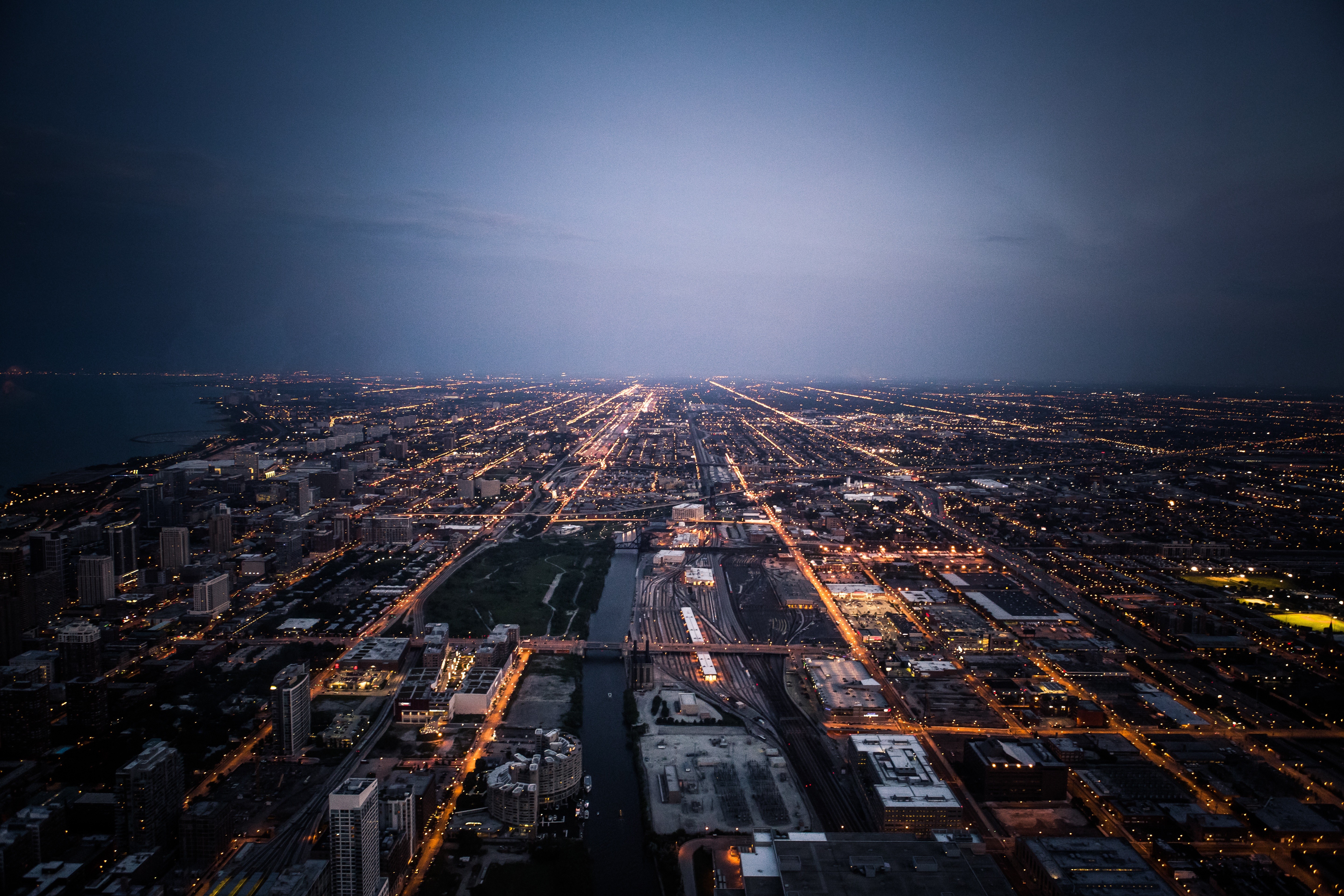 General 5760x3840 road cityscape Chicago lights horizon USA aerial view