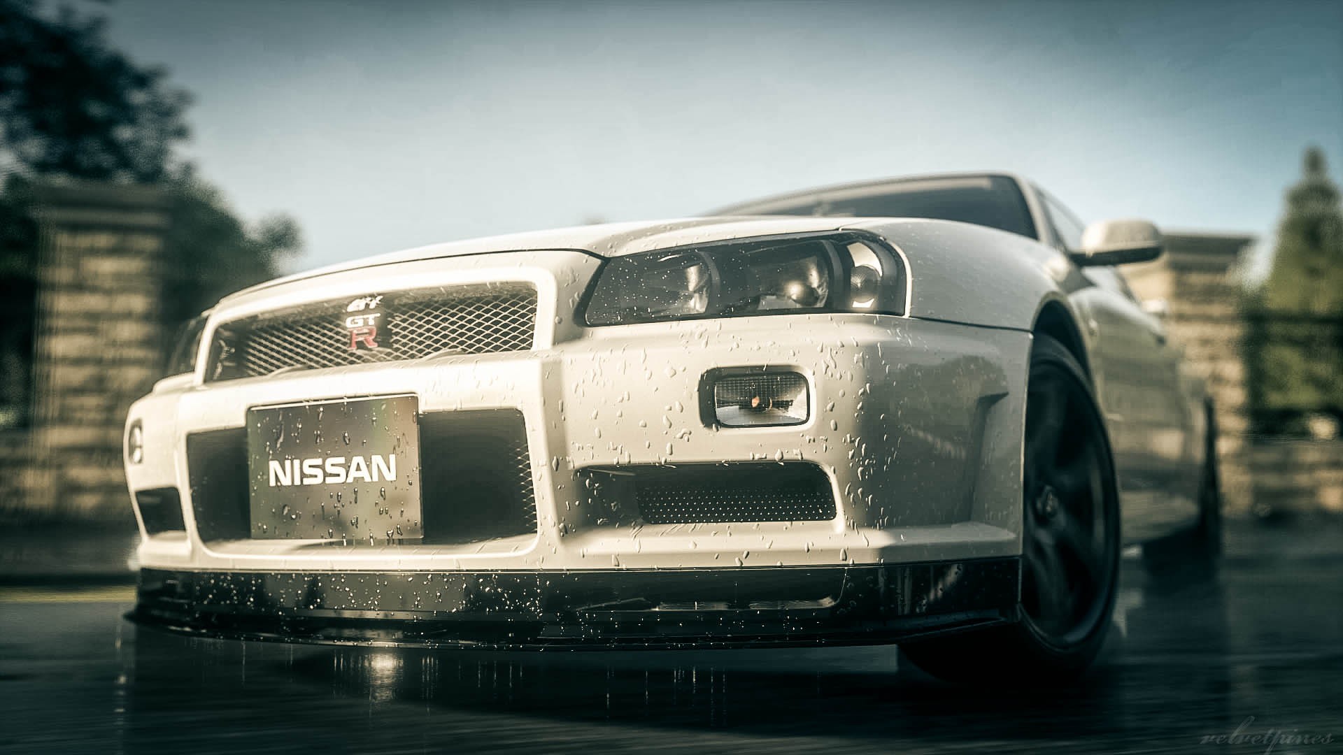 General 1920x1080 car vehicle water drops Nissan white cars wet