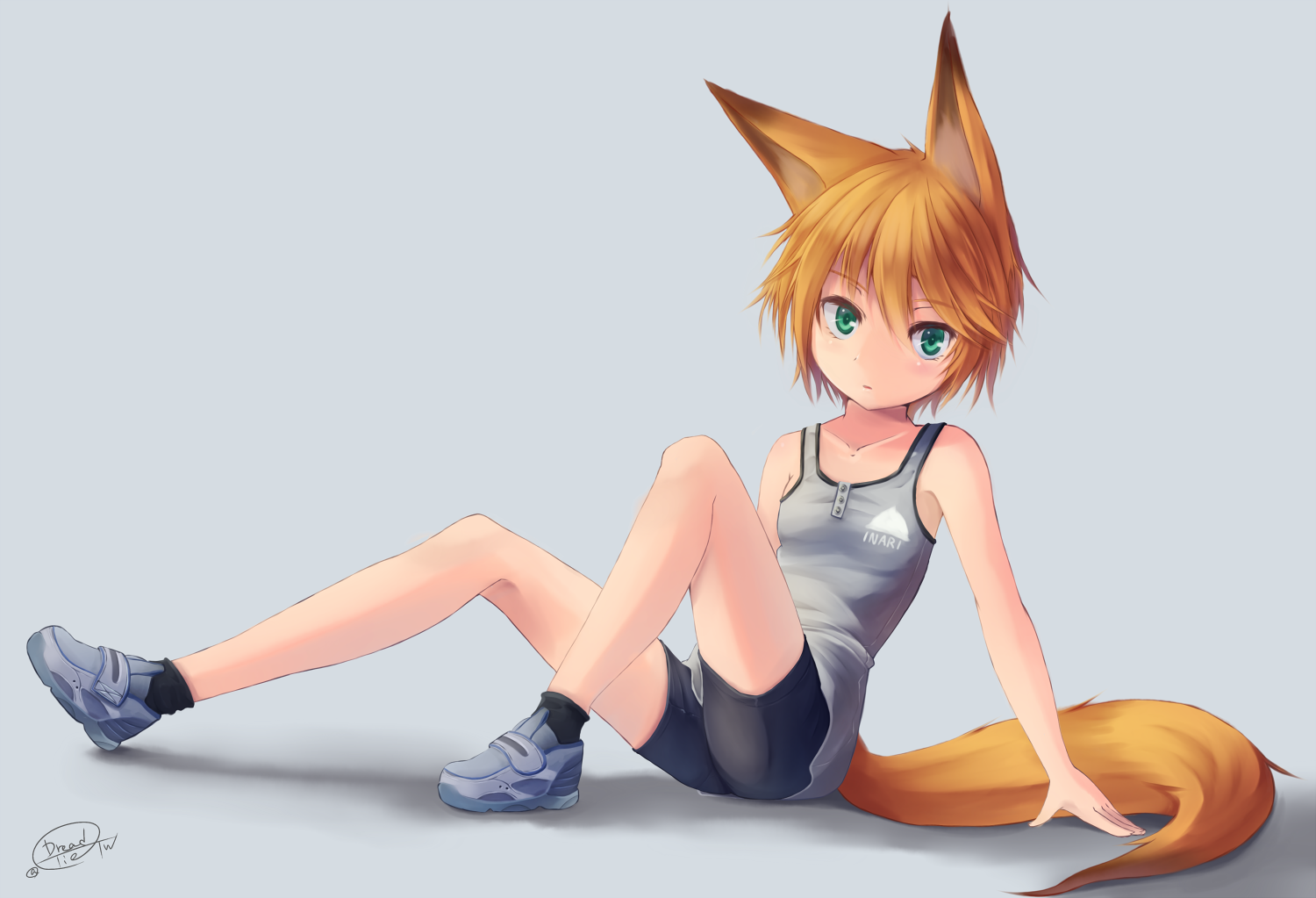 Anime 1500x1023 anime anime girls animal ears legs aqua eyes short hair fox girl simple background