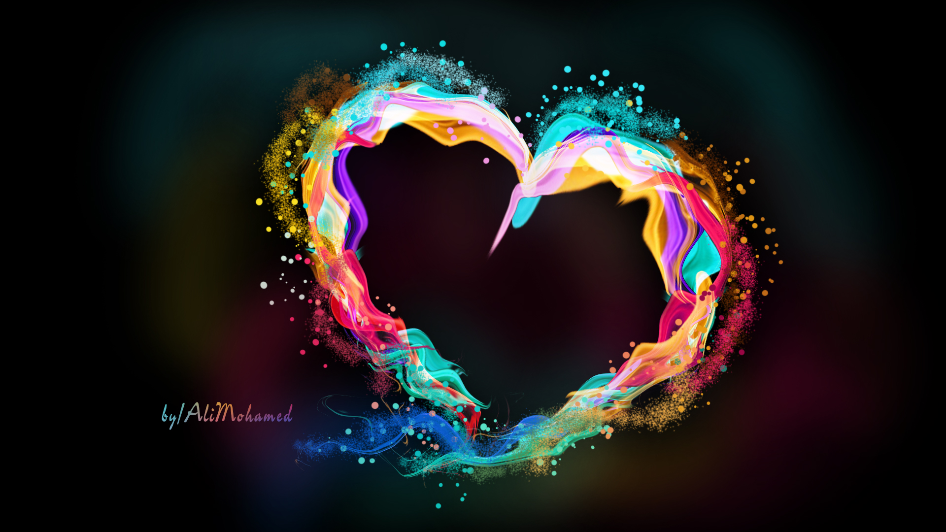 General 1920x1080 photoshopped heart simple background colorful digital art cyan