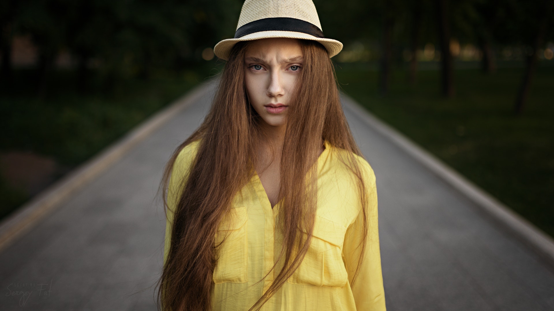 People 1920x1080 women long hair Sergey Zhirnov hat portrait depth of field women outdoors Polina Artem'eva