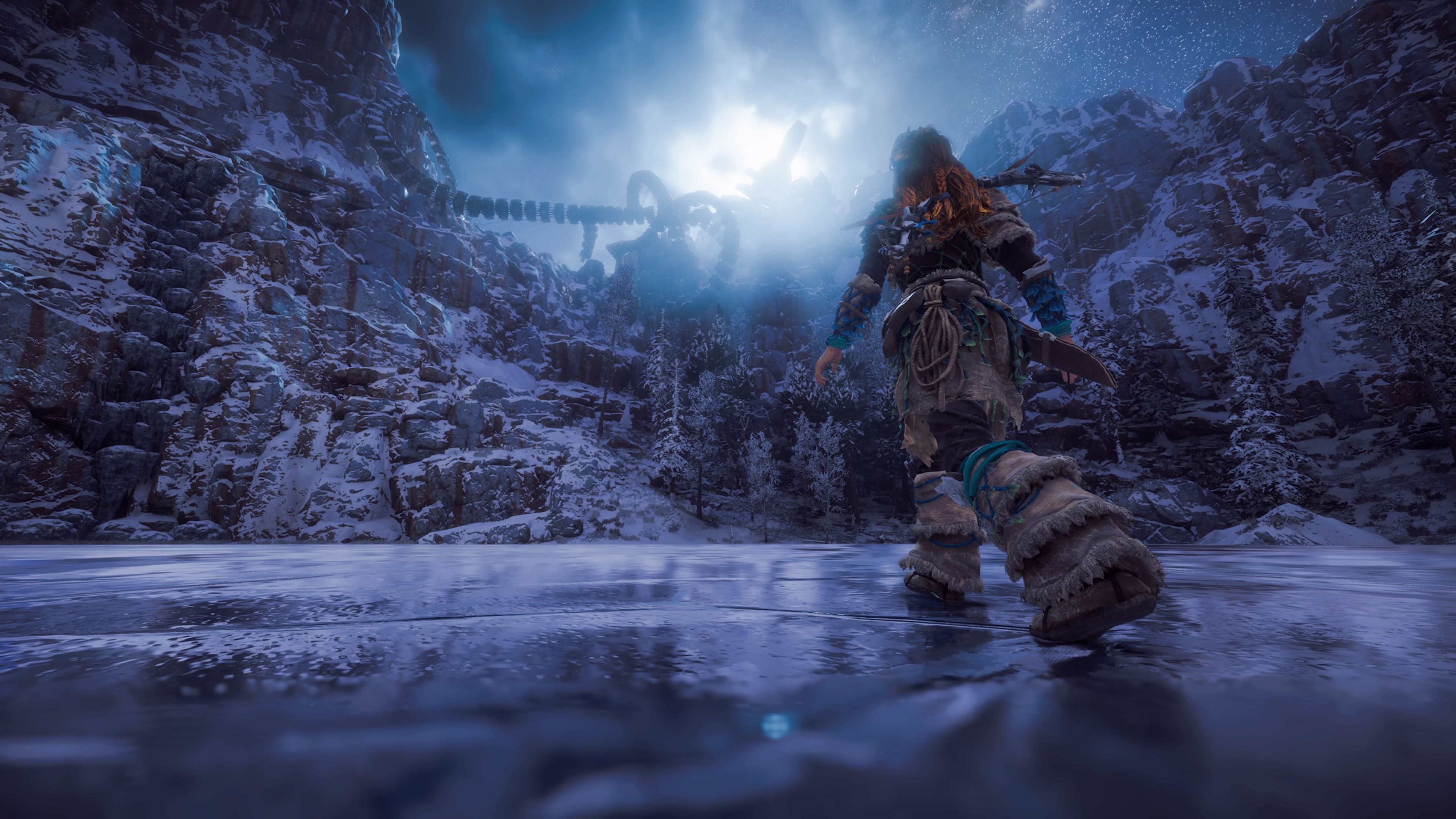 General 3840x2160 video games Aloy Horizon: Zero Dawn worm's eye view guerrilla games Horizon: Zero Dawn Frozen Wilds video game characters