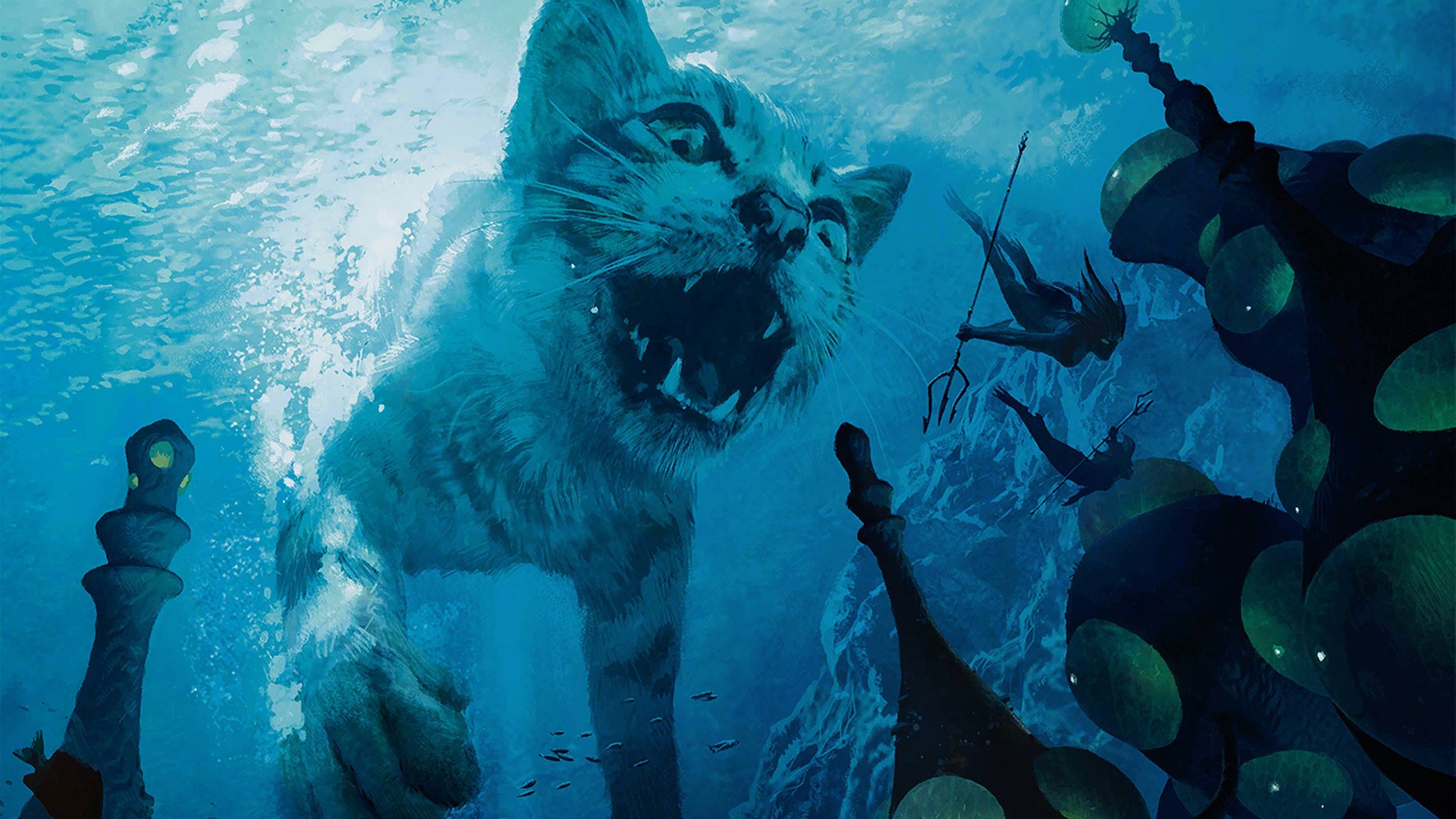 General 1920x1080 fantasy art underwater Magic: The Gathering cyan chess cats
