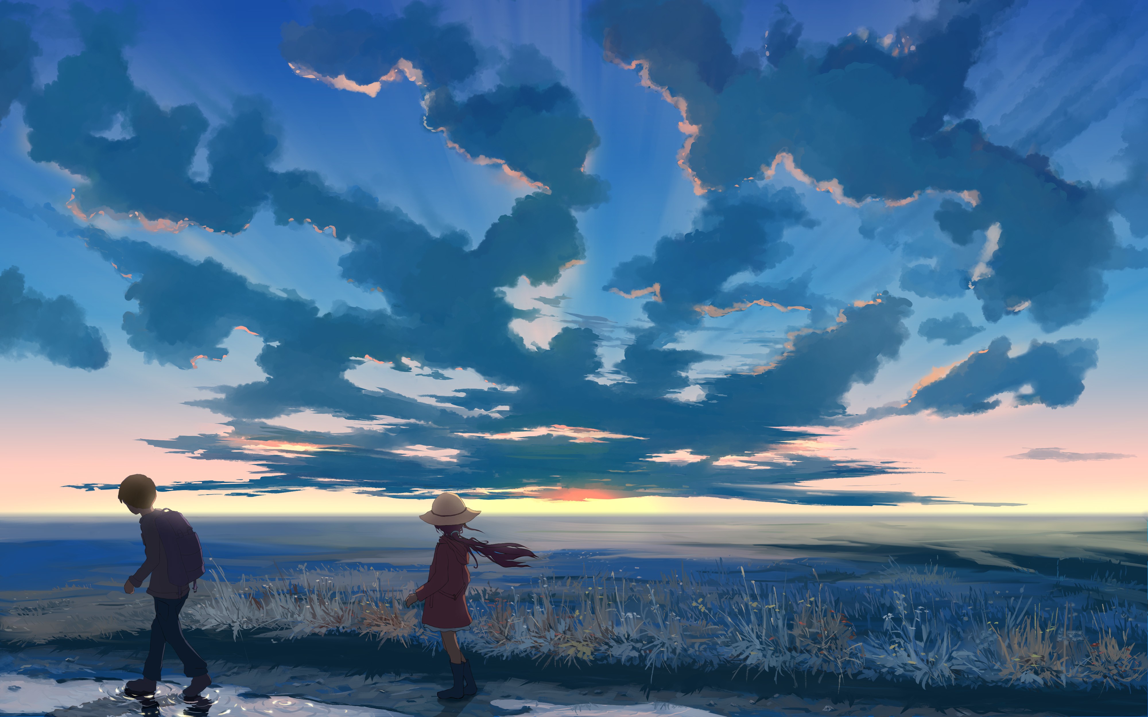 Anime 4000x2500 sky water anime anime boys outdoors landscape nature hat