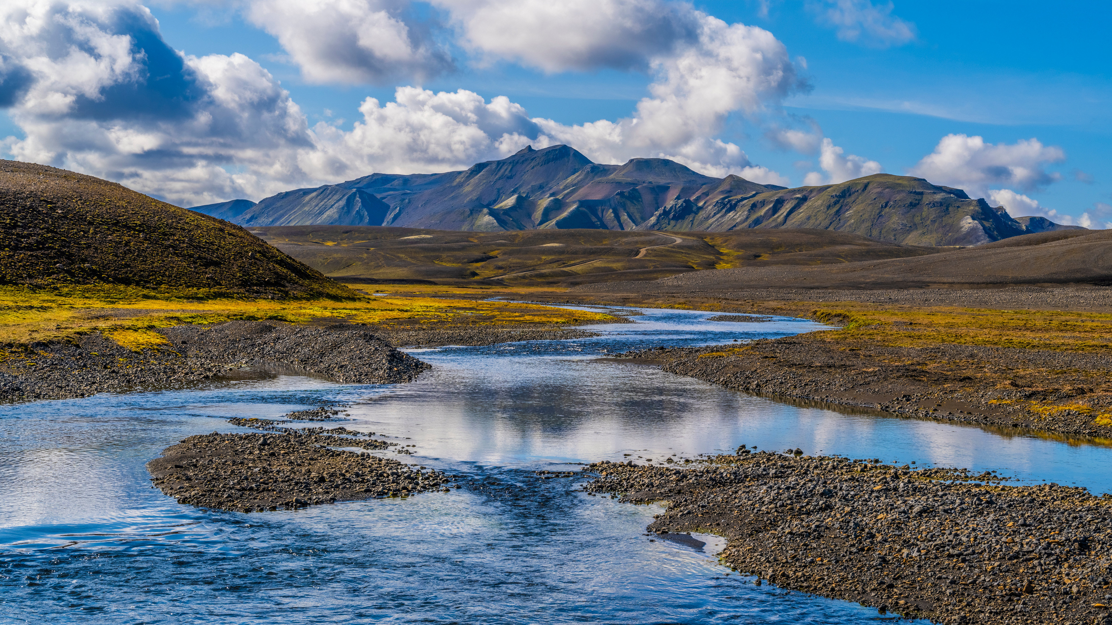 General 3840x2160 nature landscape river Iceland sky clouds water mountains reflection