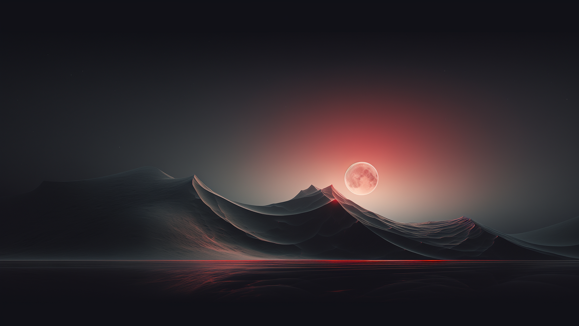 General 1920x1080 Moon red dark planet landscape mountains AI art digital art moonlight simple background sky minimalism