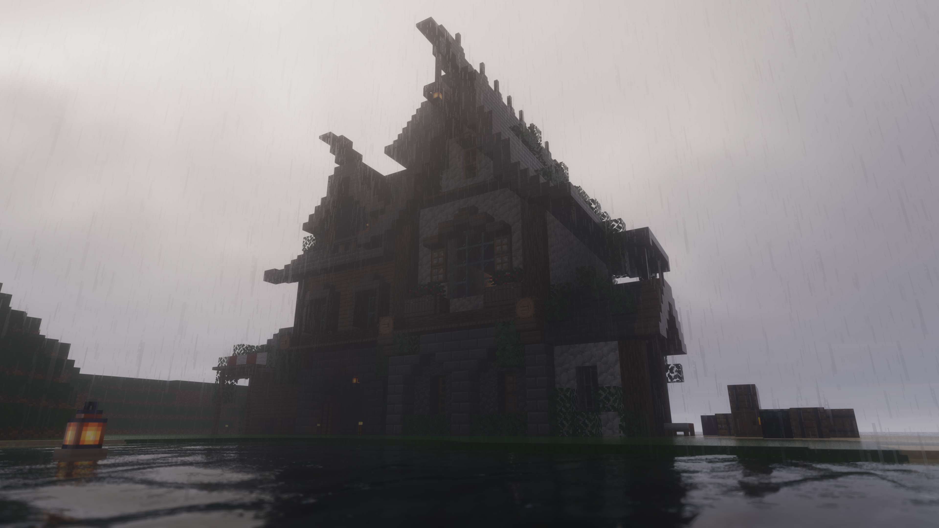 General 3840x2160 Minecraft PC gaming rain video games cube CGI building reflection sky