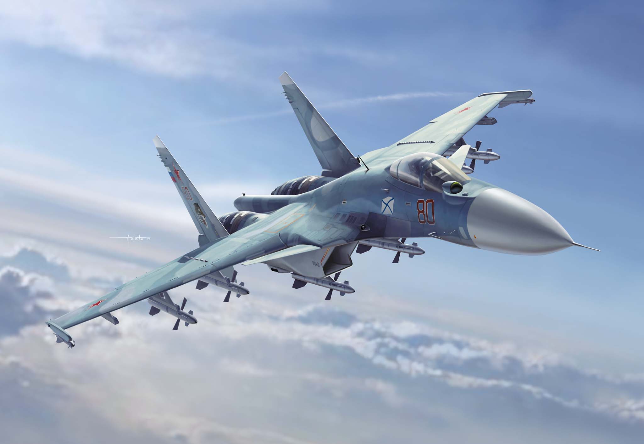 General 2048x1410 aircraft sky flying military military vehicle clouds missiles signature pilot men artwork Vincenzo Auletta Sukhoi Su-33 Flanker-D Russian Navy jet fighter Boxart Sukhoi