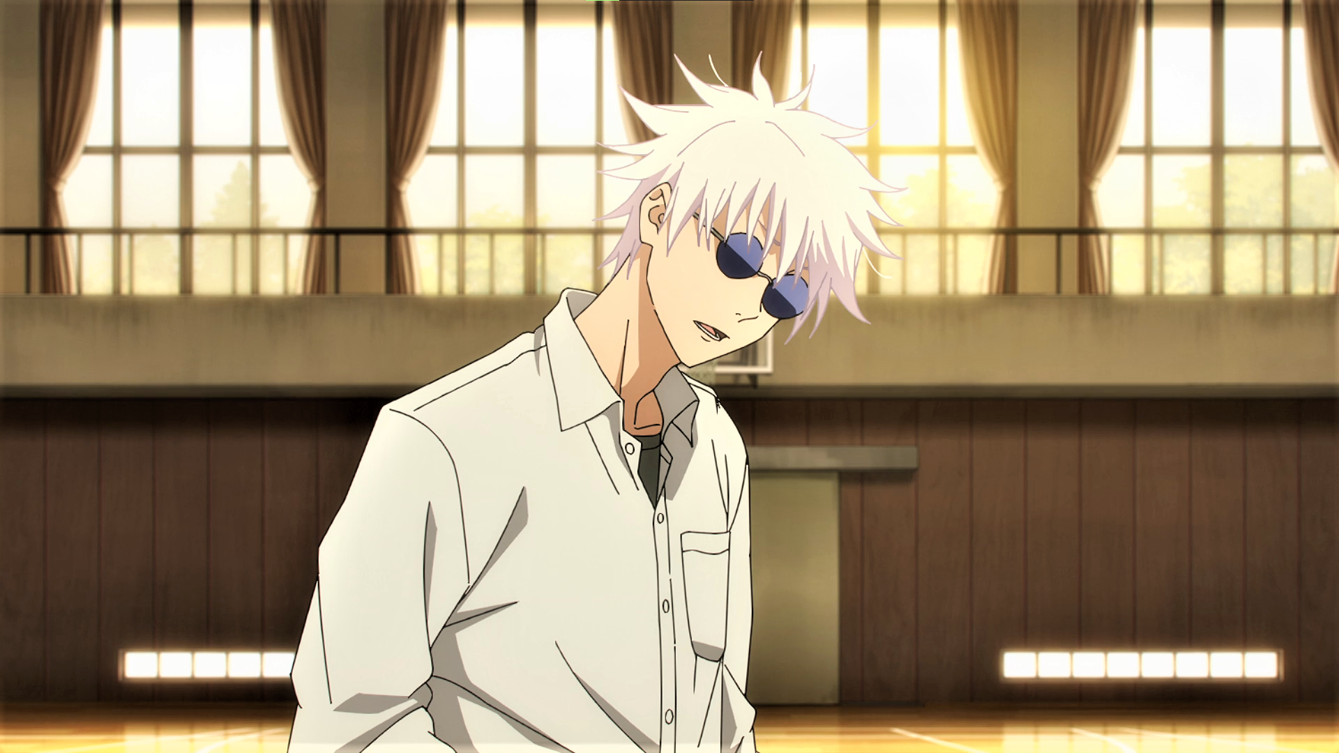 Anime 1920x1080 Jujutsu Kaisen Satoru Gojo glasses white hair anime Anime screenshot anime boys sunlight window looking at viewer