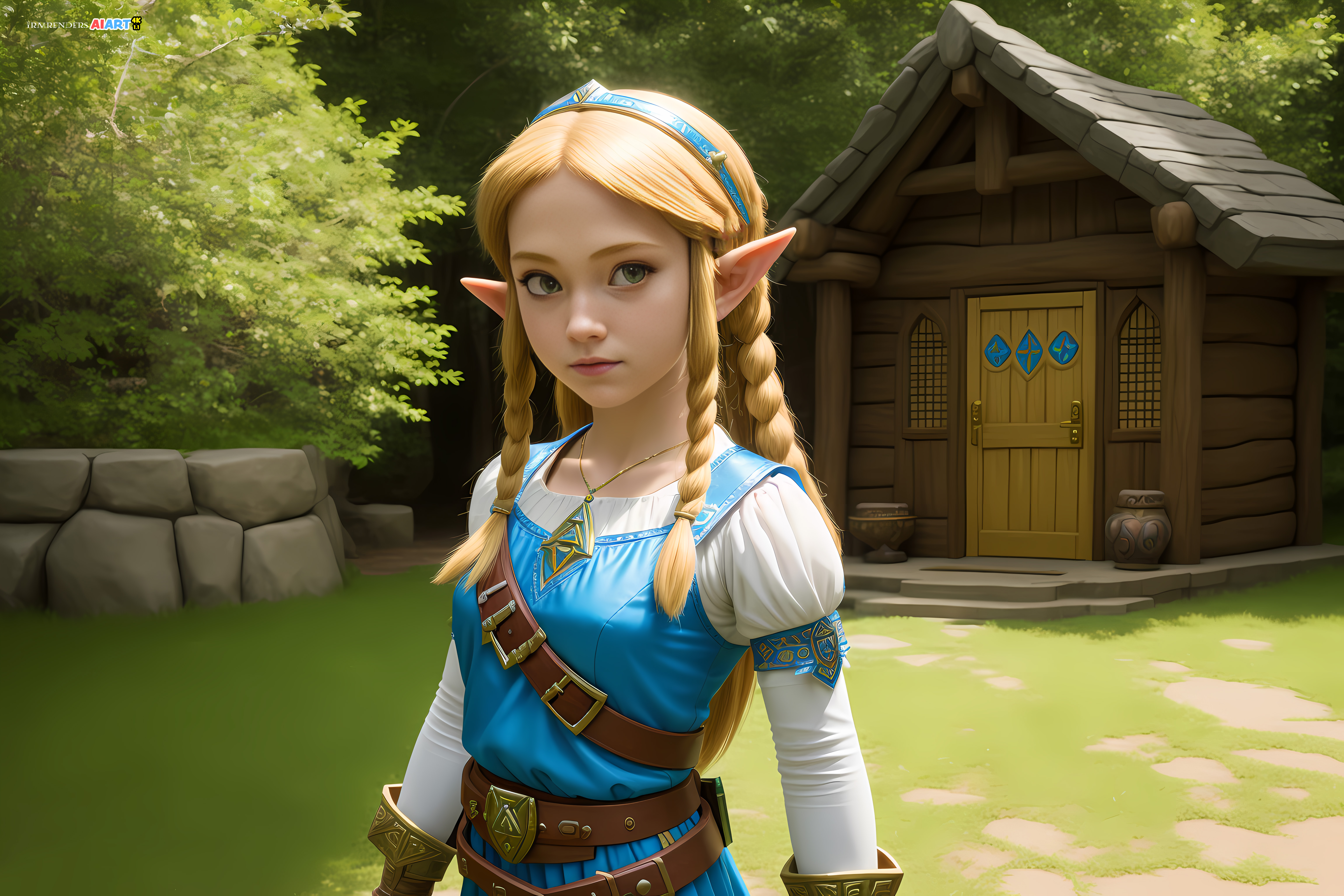 General 6144x4096 Zelda Zelda Breath of the Wild Nintendo blonde CGI AI art pointy ears braids trees shed sunlight grass video game girls video game characters