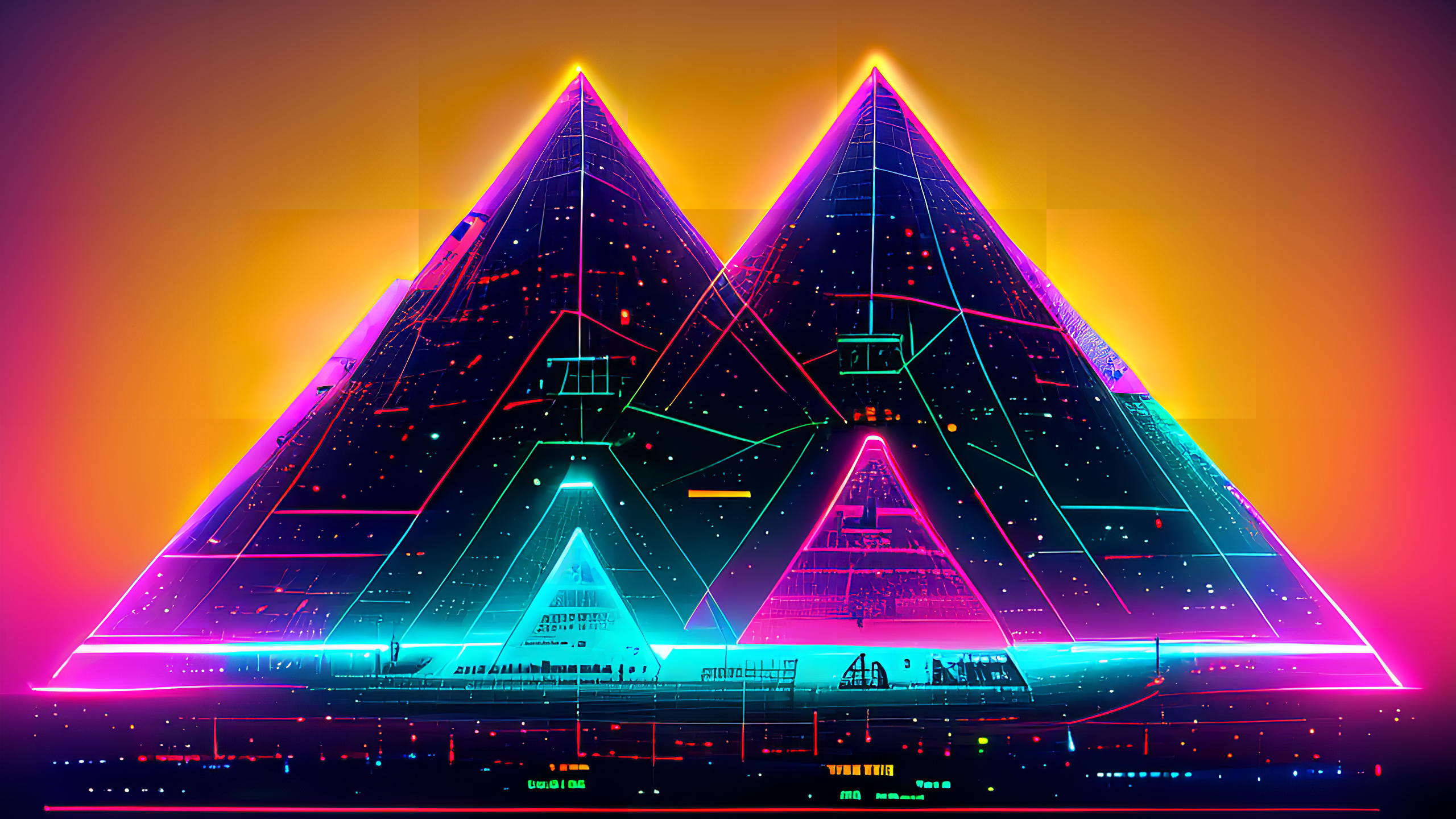 General 2560x1440 neon pyramid AI art colorful simple background minimalism