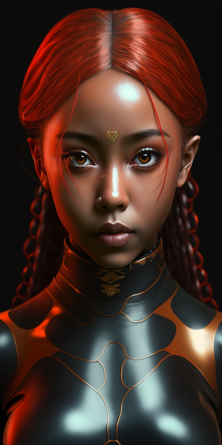 General 864x1728 Evangelion: 1.0 You Are (Not) Alone women redhead CGI digital art Faïzi Tracy portrait display dark skin braids looking at viewer AI art