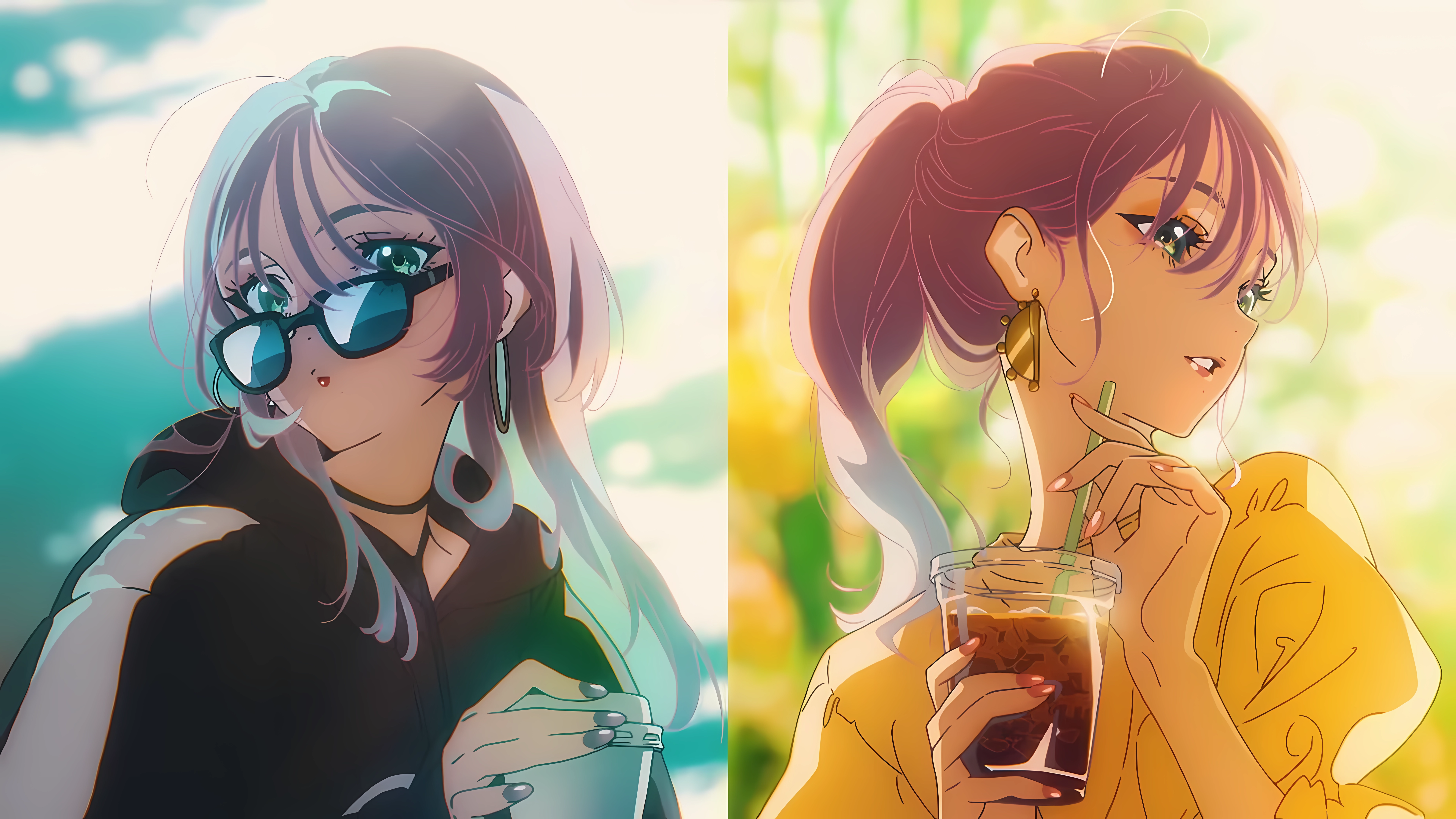 Anime 7680x4320 yoneyama mai anime girls Anime screenshot drink sunglasses looking at viewer earring