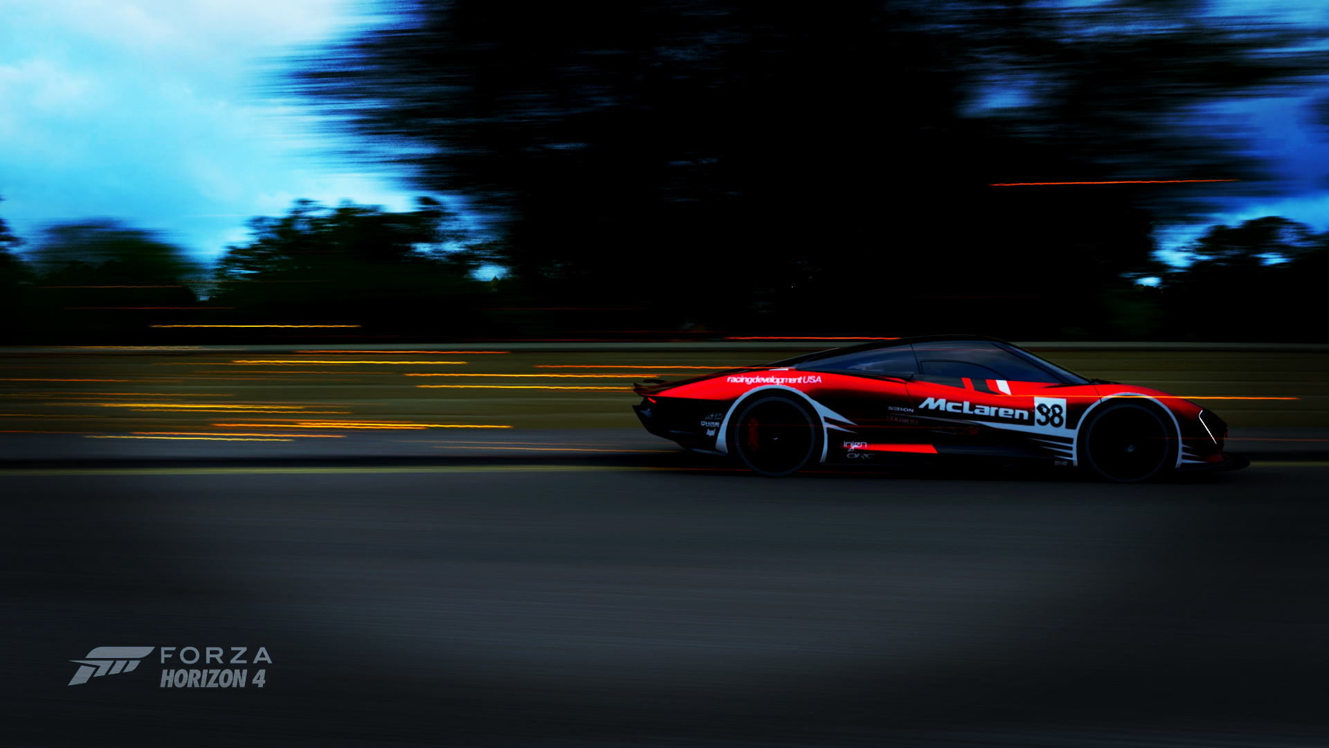 General 1920x1080 Forza Horizon McLaren Speedtail AMG ONE video games side view logo car night blurred