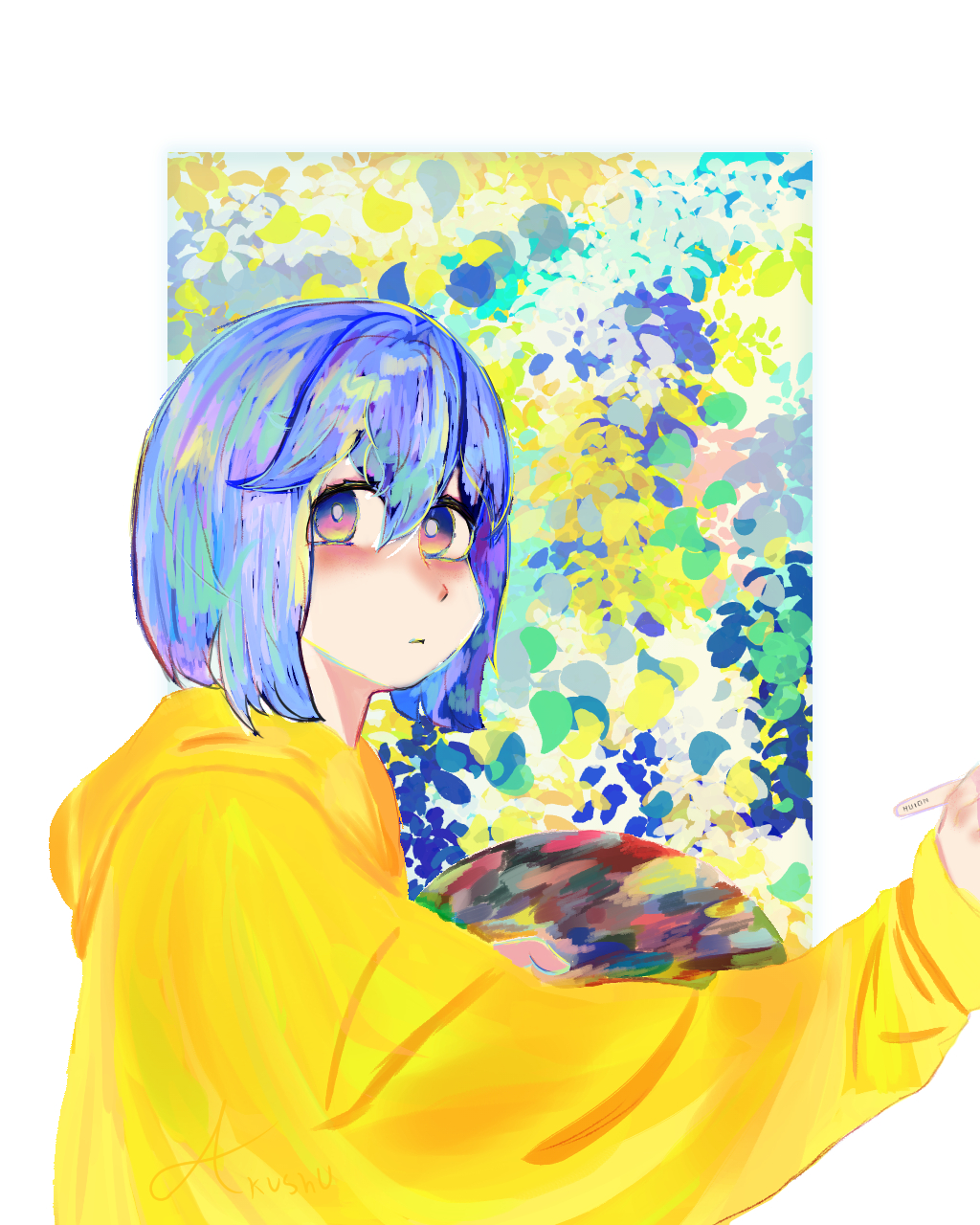 Anime 1024x1280 anime anime girls artwork painting women 2D drawing blue yellow canvas portrait display