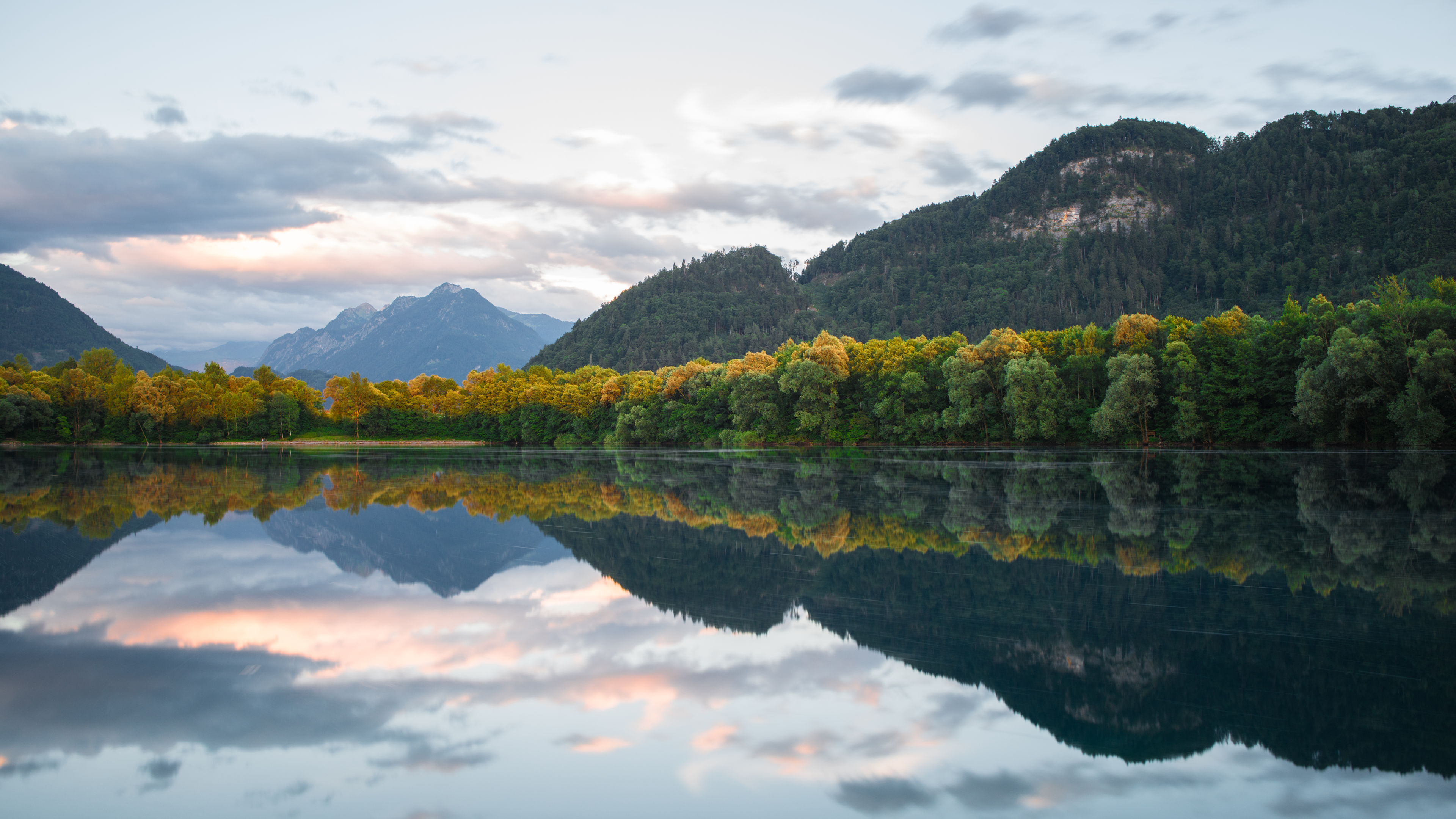 General 3840x2160 nature landscape trees forest clouds sky water river reflection mountains long exposure