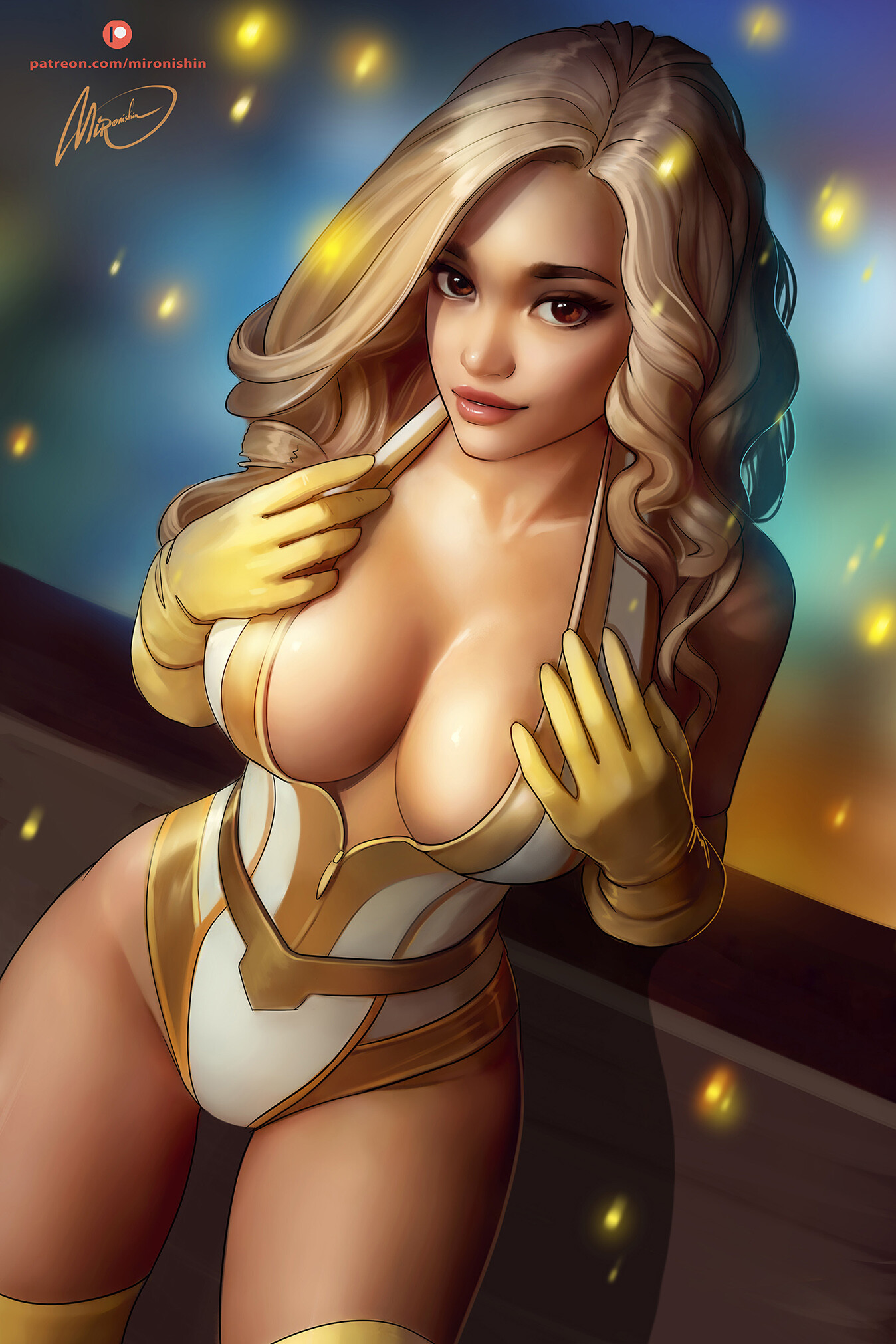 General 1348x2022 Mironishin Story women blonde Starlight (The Boys) long hair wavy hair cleavage sparks big boobs portrait display The Boys (series)
