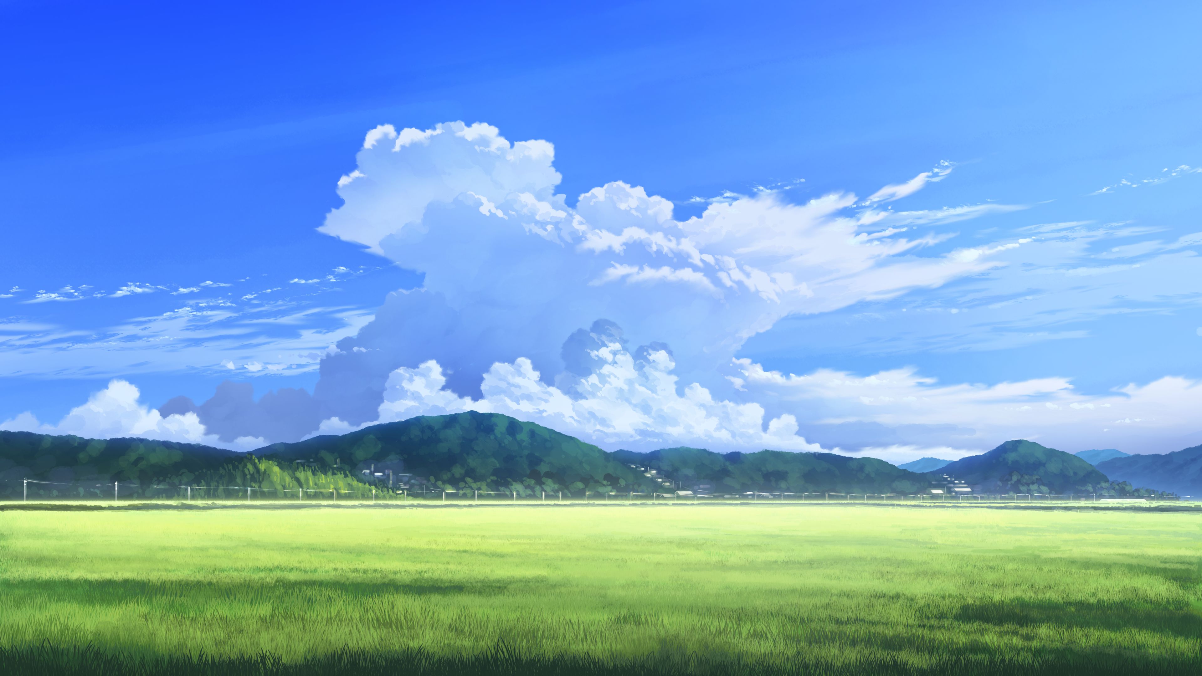 Anime 3840x2160 Cloud Atlas grass mountains clouds sky nature