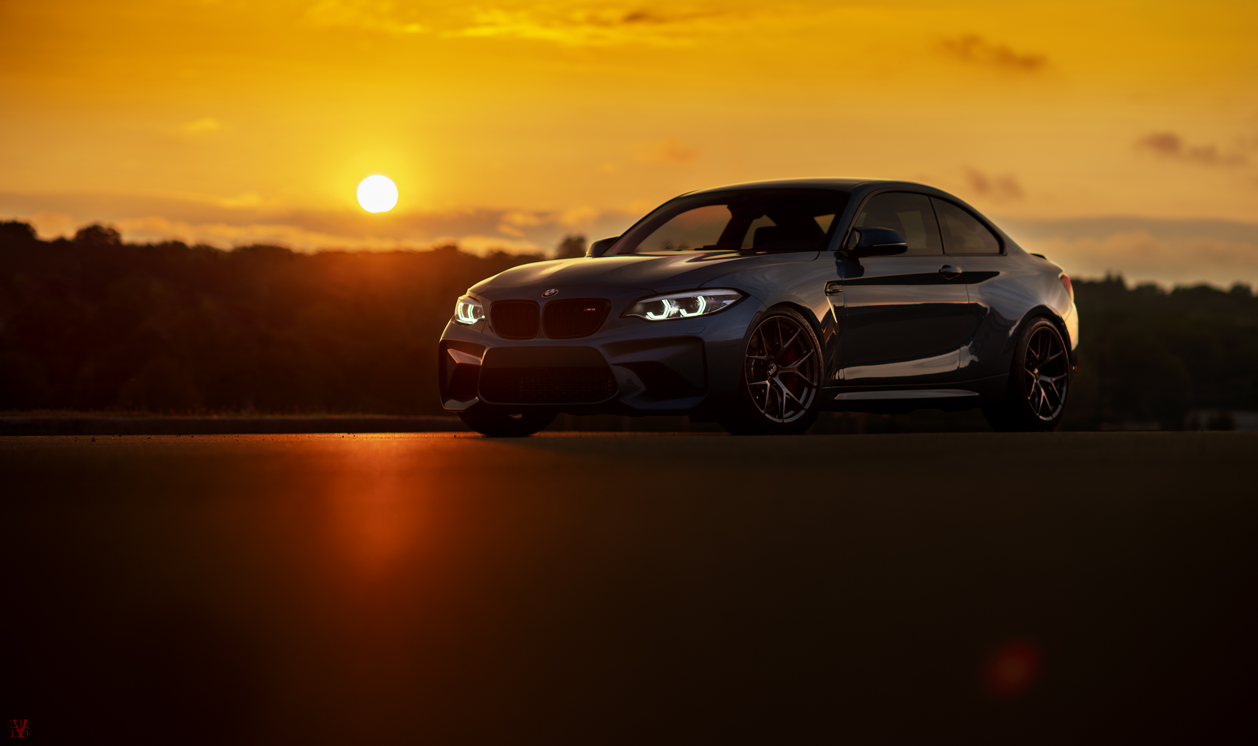 General 2560x1518 car BMW BMW M GmbH sunlight sunset sunset glow headlights BMW M2 F84