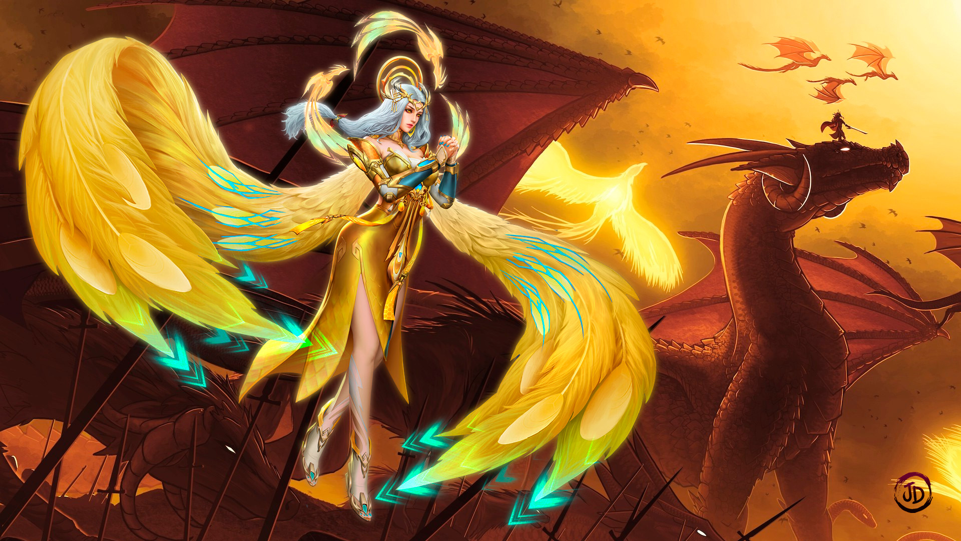 General 1920x1080 fantasy girl wings creature dragon digital art