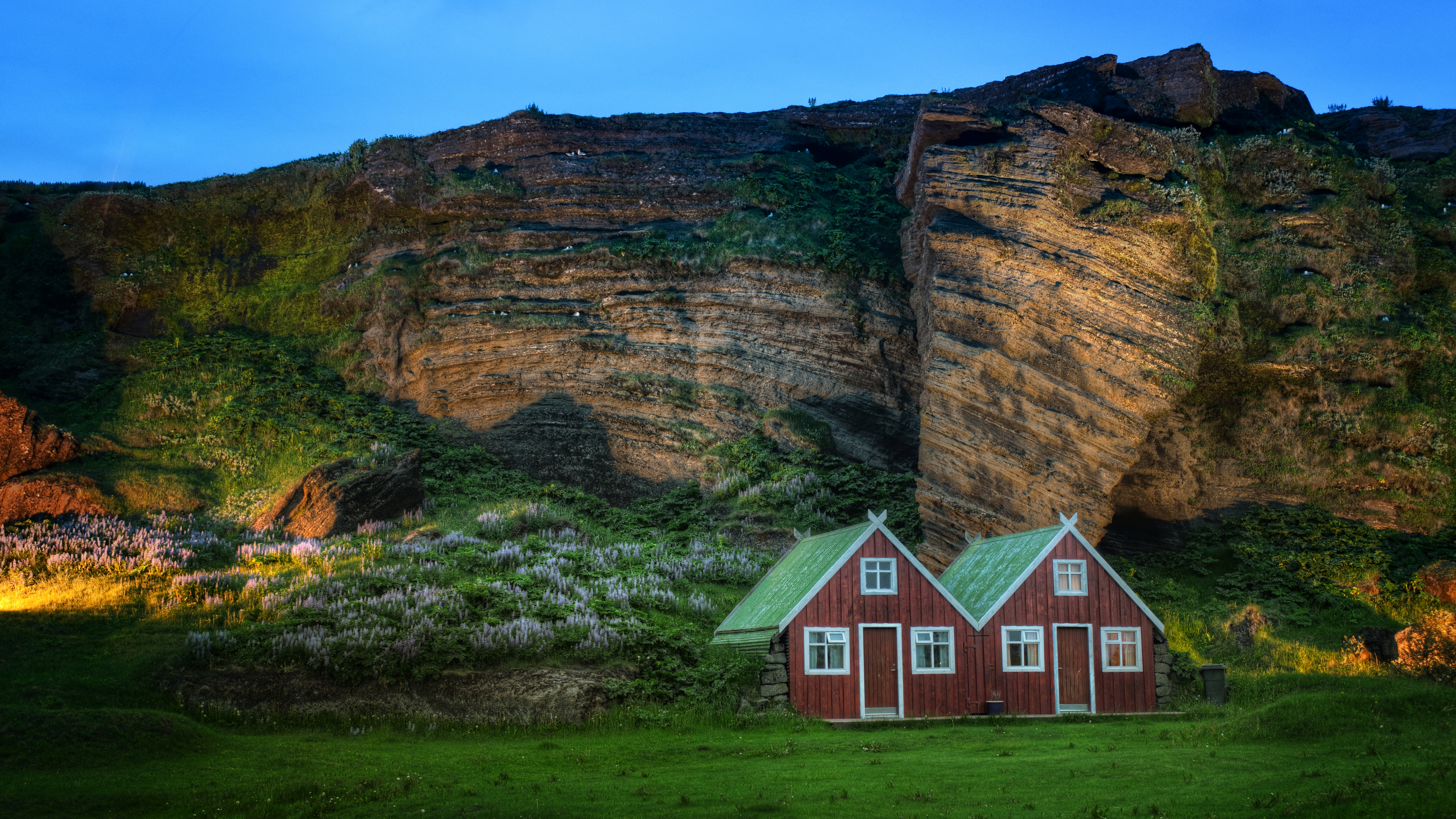 General 3840x2160 landscape Iceland Trey Ratcliff photography nature rocks wall house grass flowers