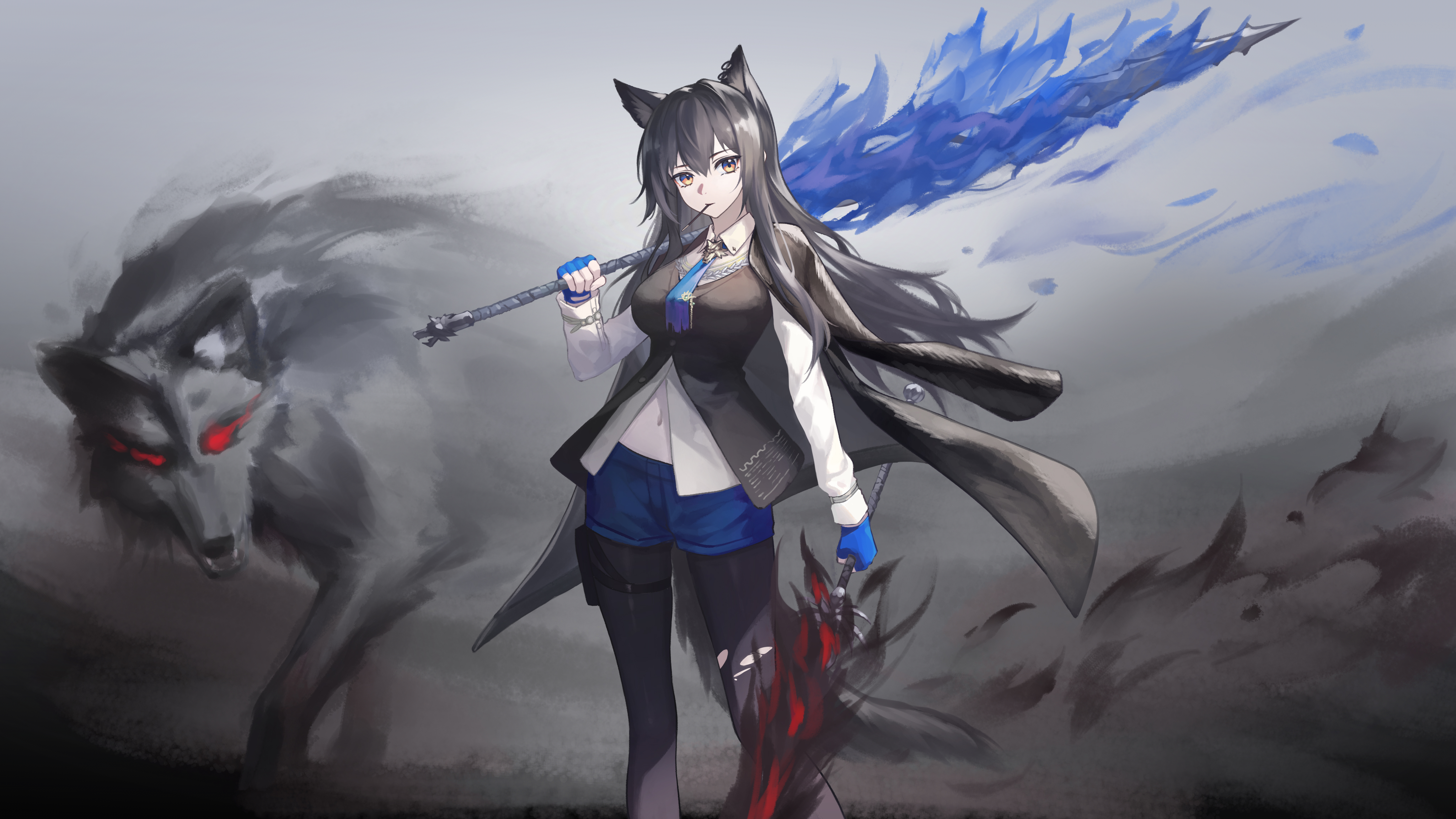 Anime 4096x2304 anime anime girls wolf girls wolf ears wolf weapon Texas (Arknights) Arknights