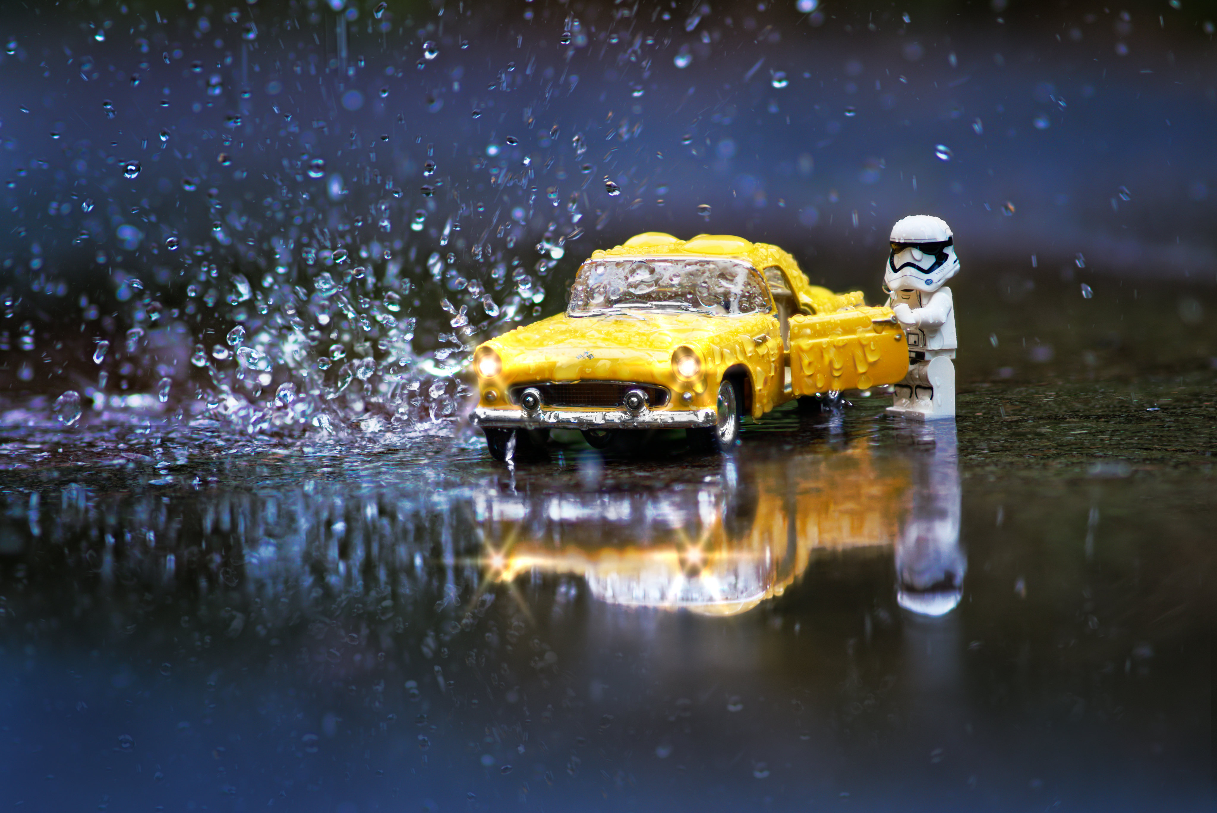 General 4096x2736 toys water stormtrooper LEGO rain car headlights reflection