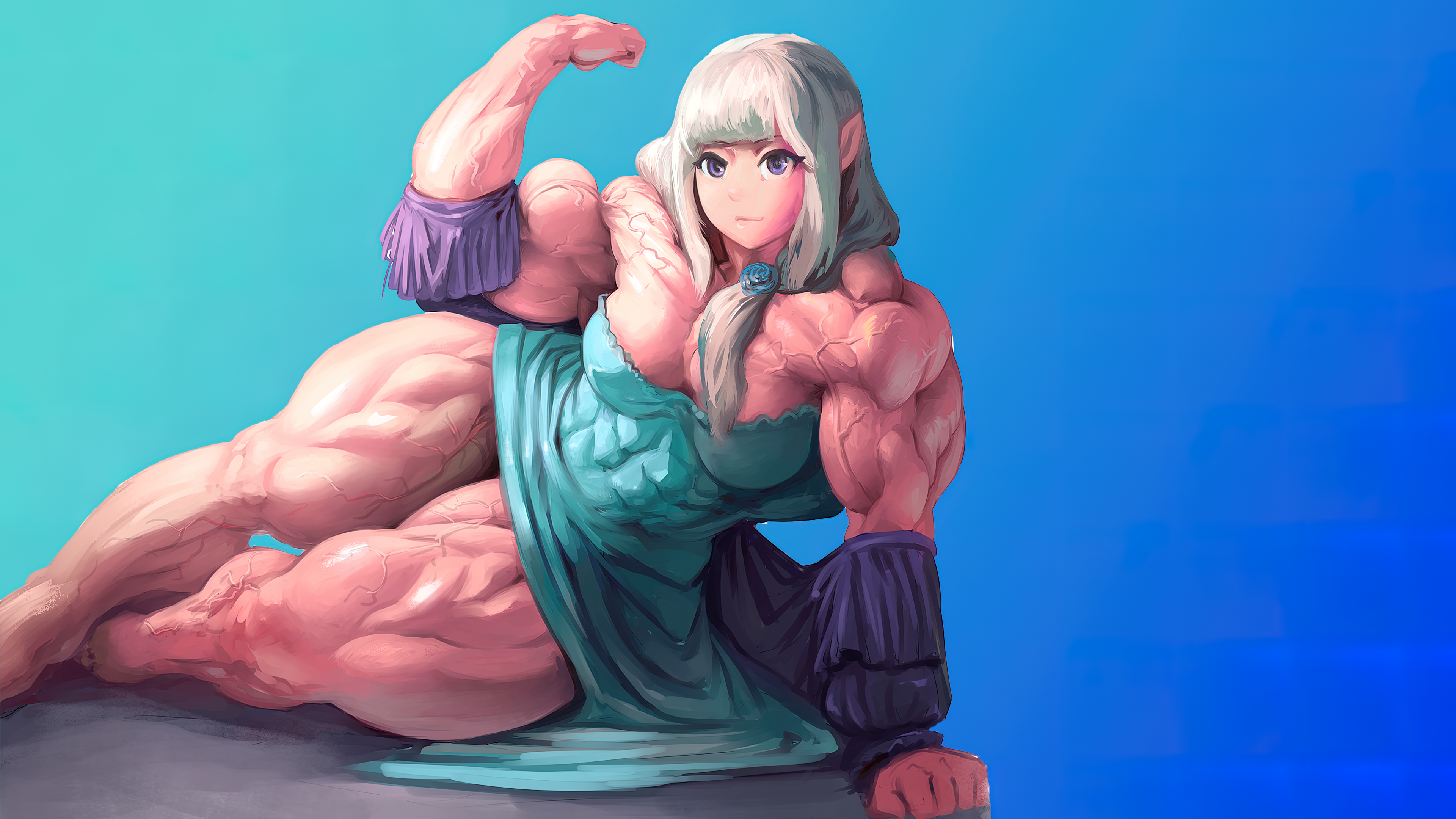 Anime 3840x2160 muscular 6-pack abs anime girls toned female artwork biceps simple background