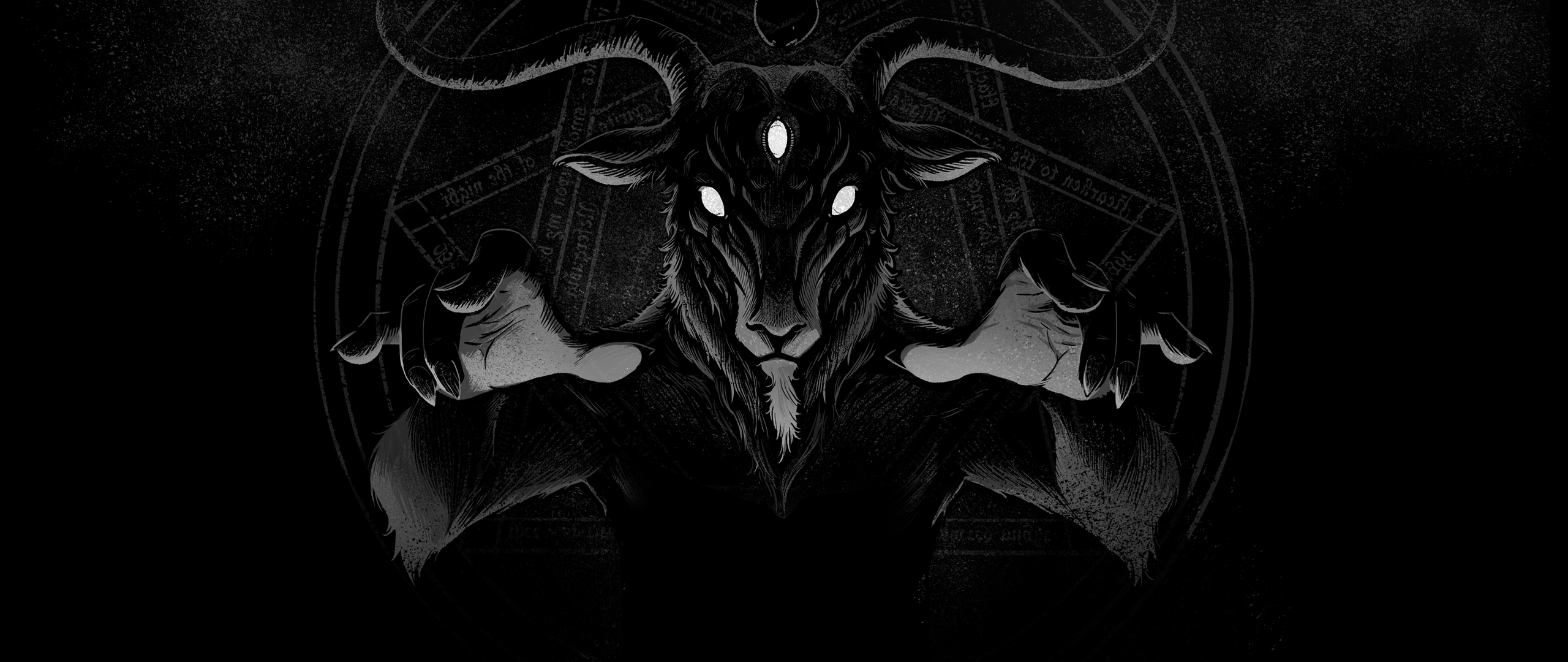 General 2560x1080 black metal dark dark background monochrome satanic Anthro creature Baphomet Beelzebub