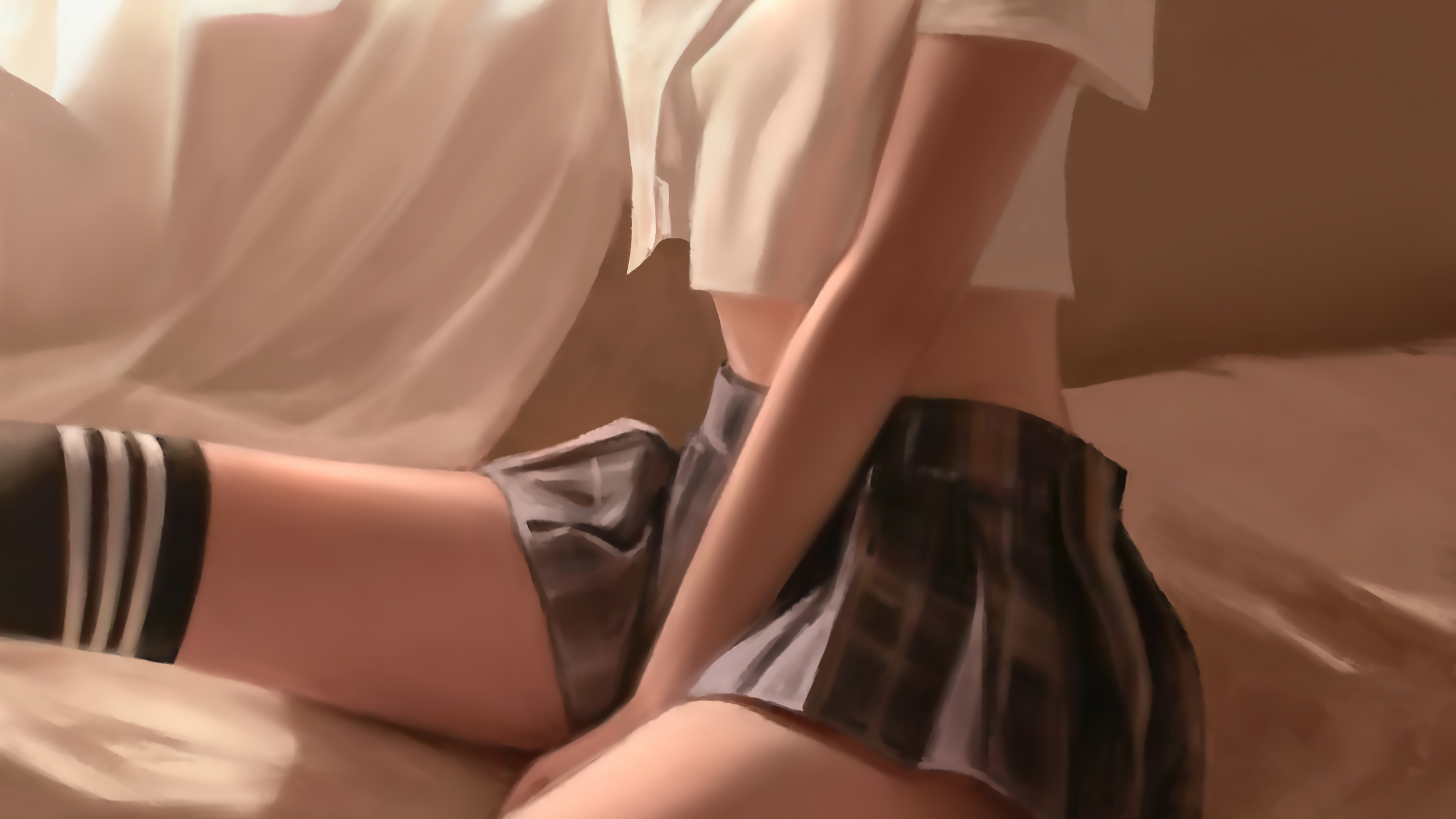 General 3840x2160 school uniform skirt thighs stockings CGI people women